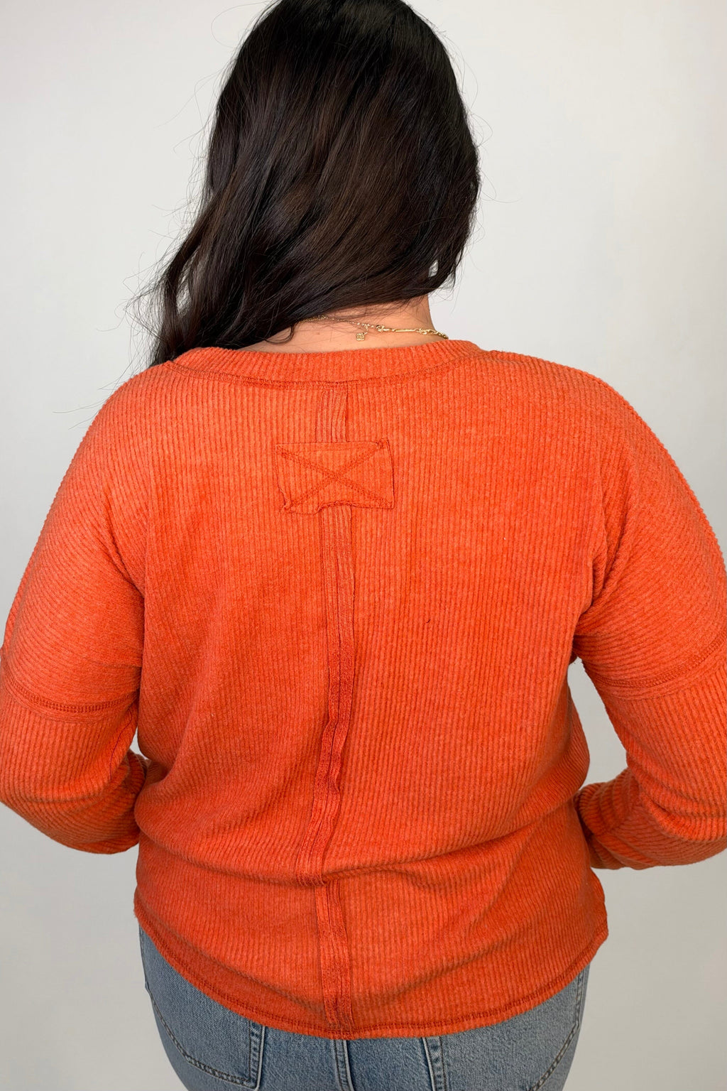 Ribbed Hacci Sweater w/ Pocket - Rust JRTOP CASUAL TOP:~~Unassigned~~ ZENANA 