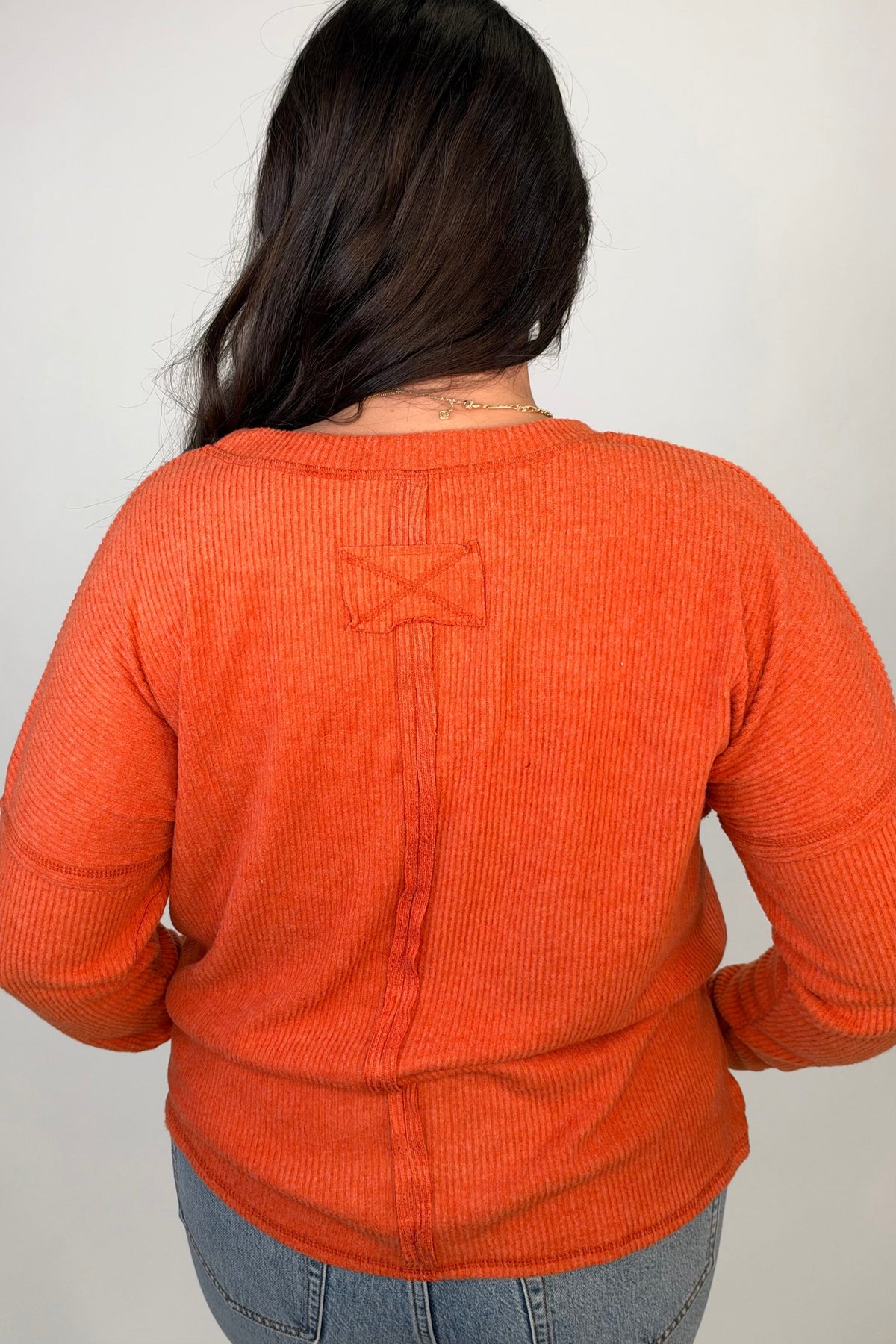 Ribbed Hacci Sweater w/ Pocket - Rust JRTOP CASUAL TOP:~~Unassigned~~ ZENANA 