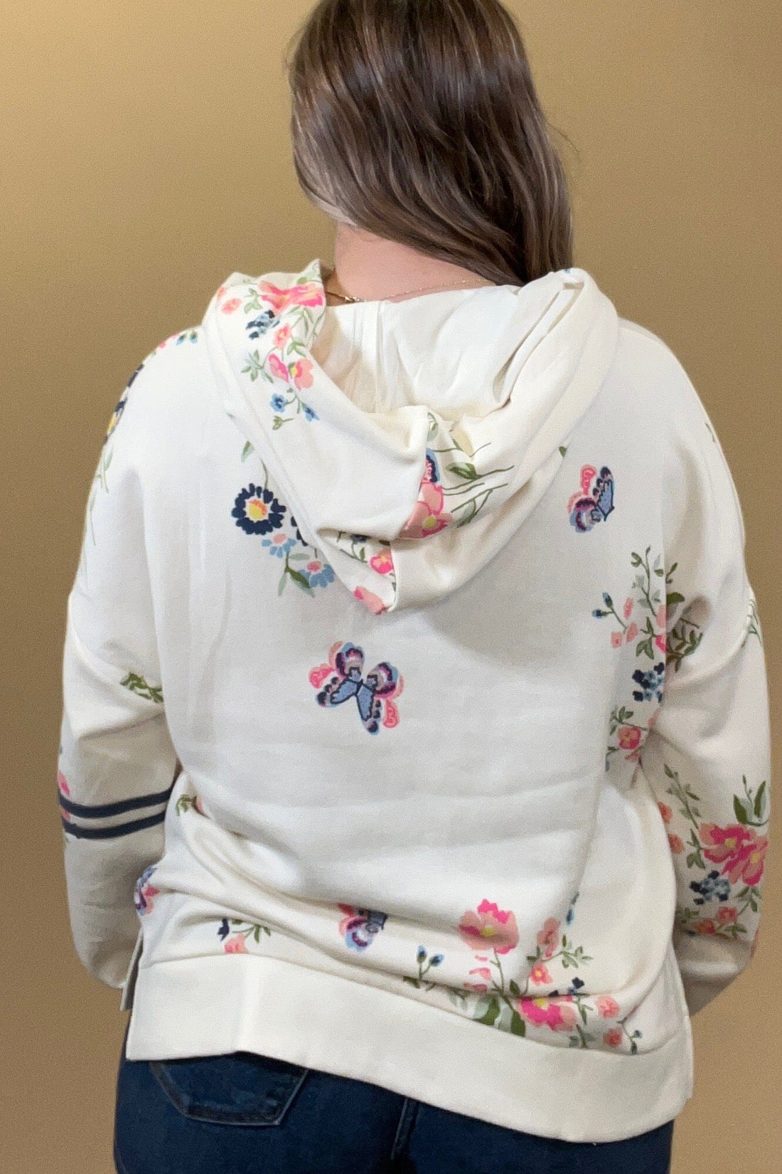 Floral Hoodie w/Stripe Sleeve JRTOP CASUAL TOP SIMPLY SOUTHERN 