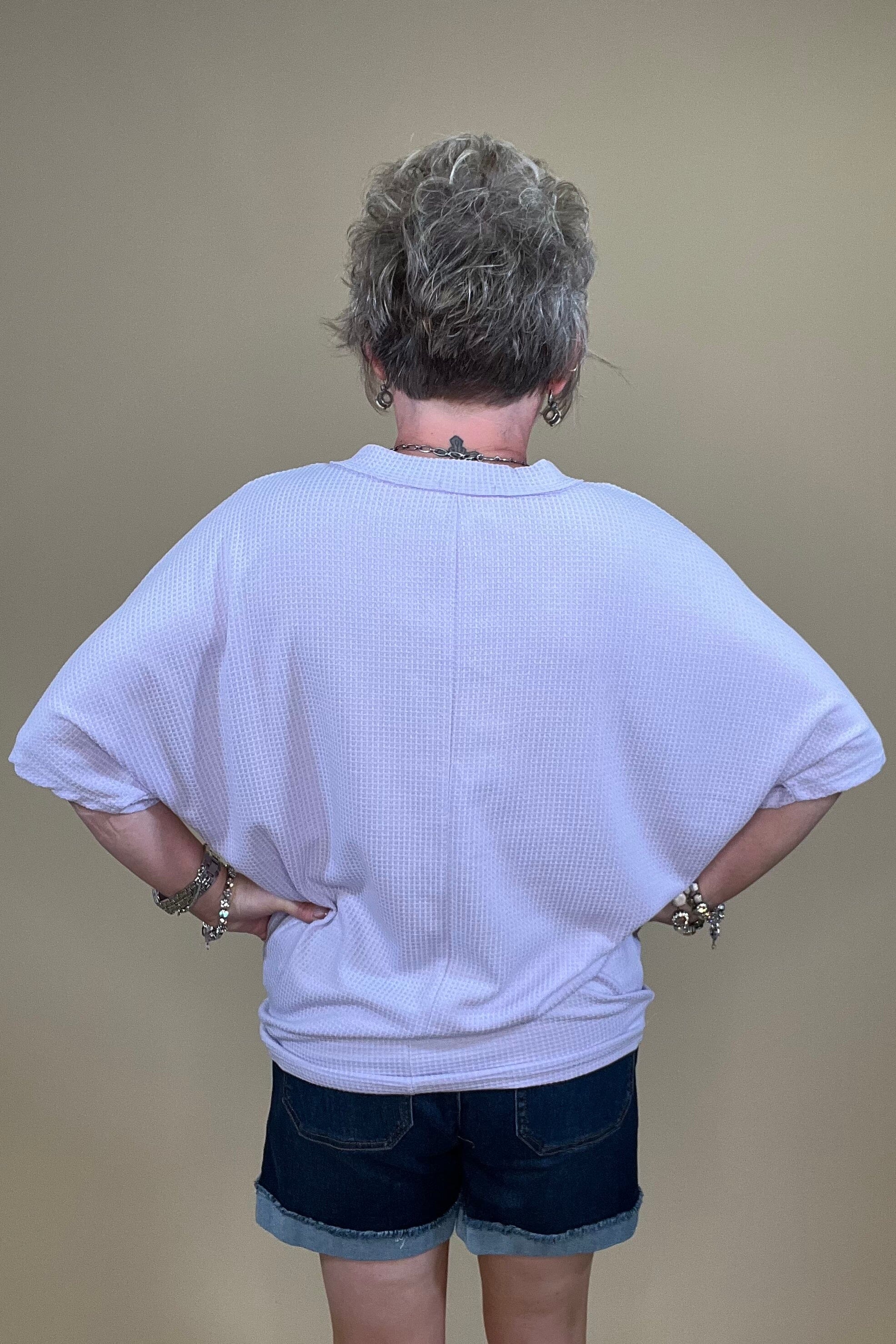 Short Sleeve Waffle Weave Top W/Pocket - Purple JRTOP CASUAL TOP DEAR SCARLETT 