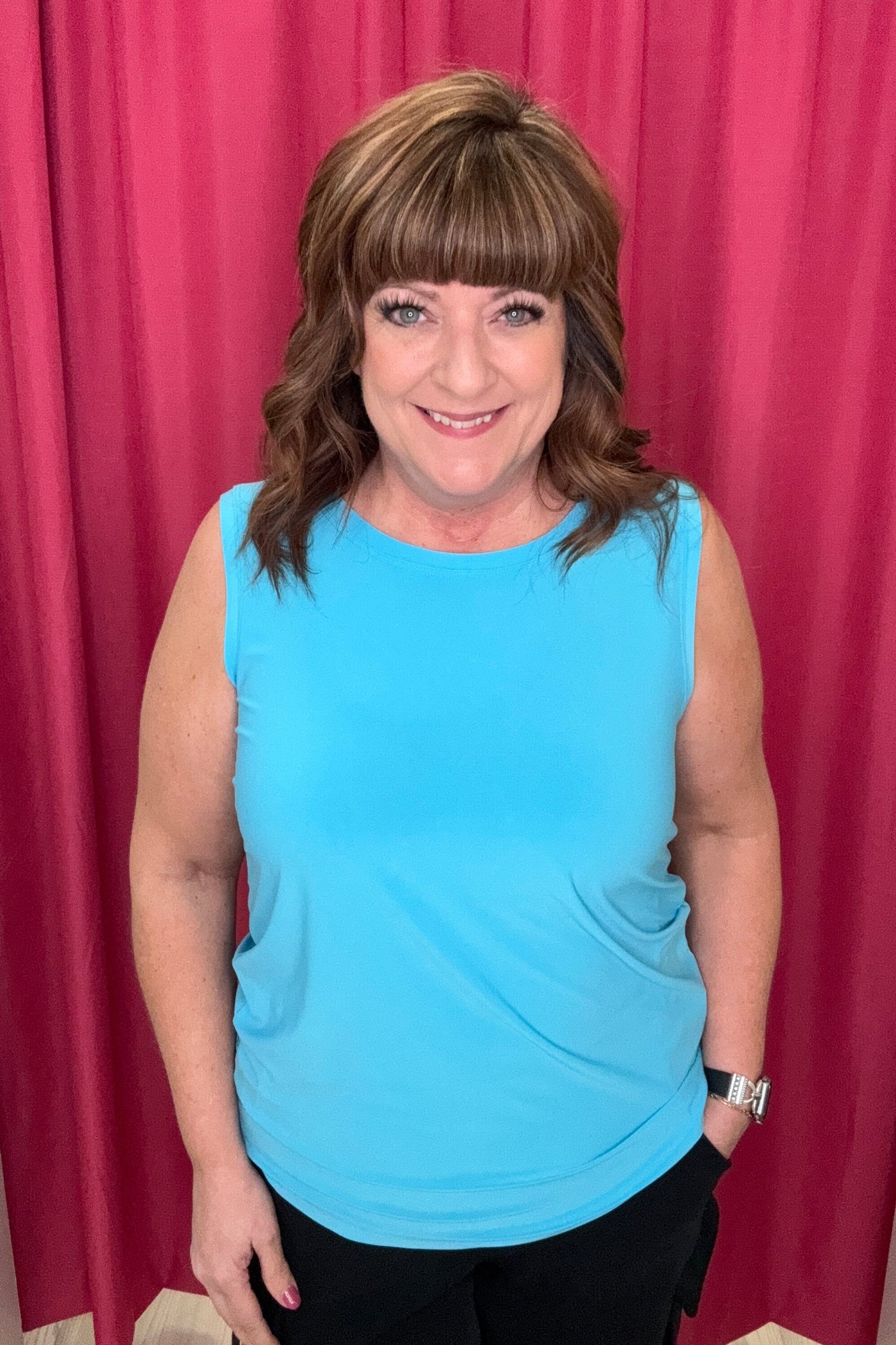 Scoop Neck Tank MISSY BASIC KNIT SOUTHERN LADY BLU S 