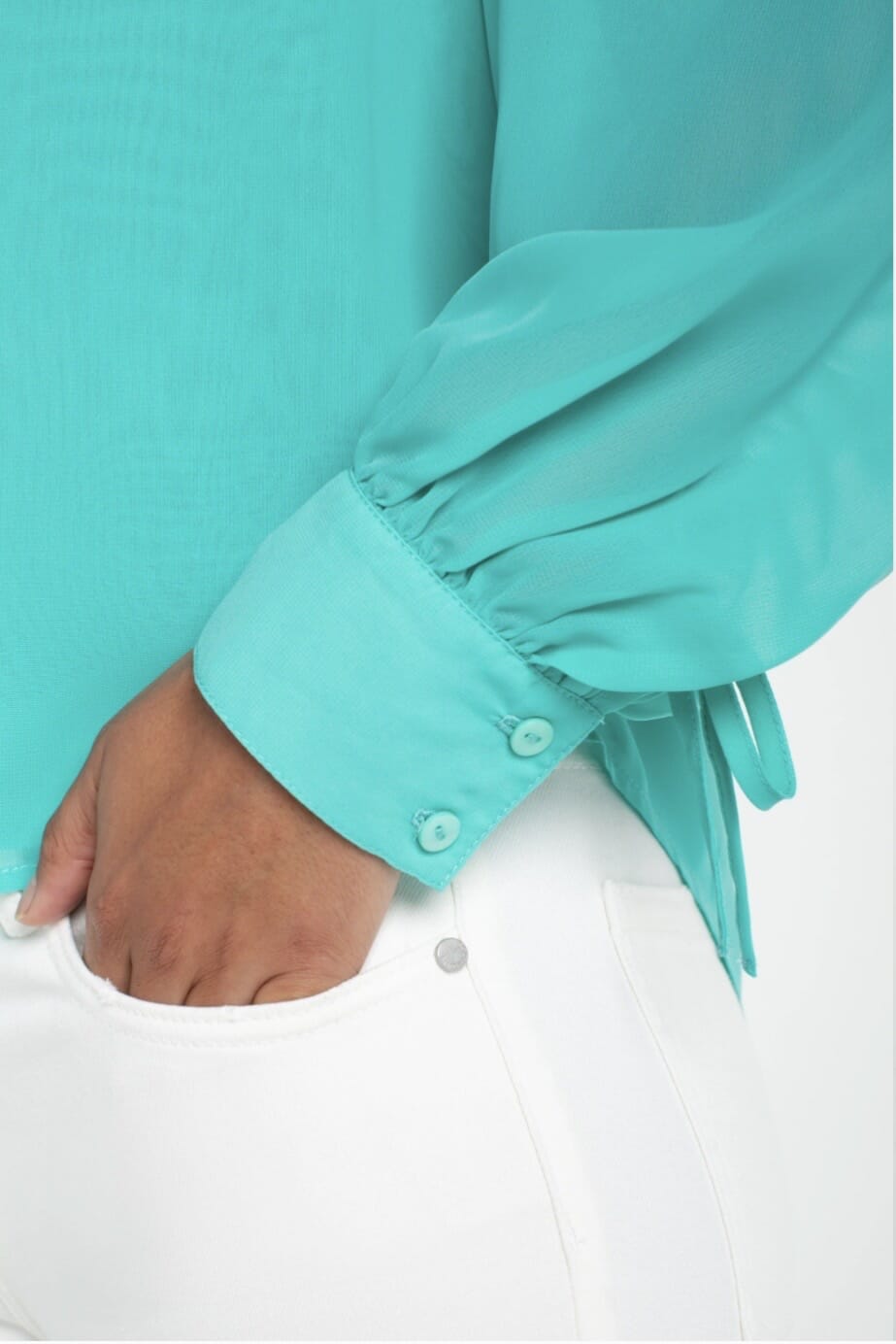 Long Sleeve Woven Blouse w/Sleeve Tie Detail MISSY TOP SPECIAL LIVERPOOL 