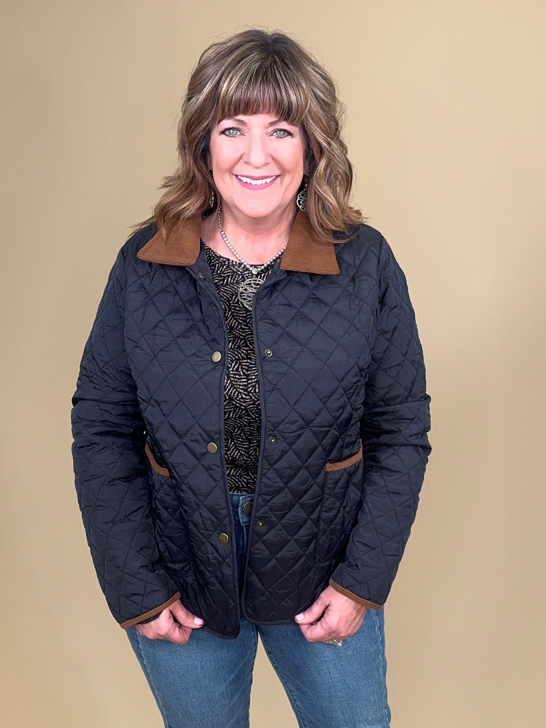 Quilted Jacket with Corduroy Trime JACKET:~~Unassigned~~ CREATION 