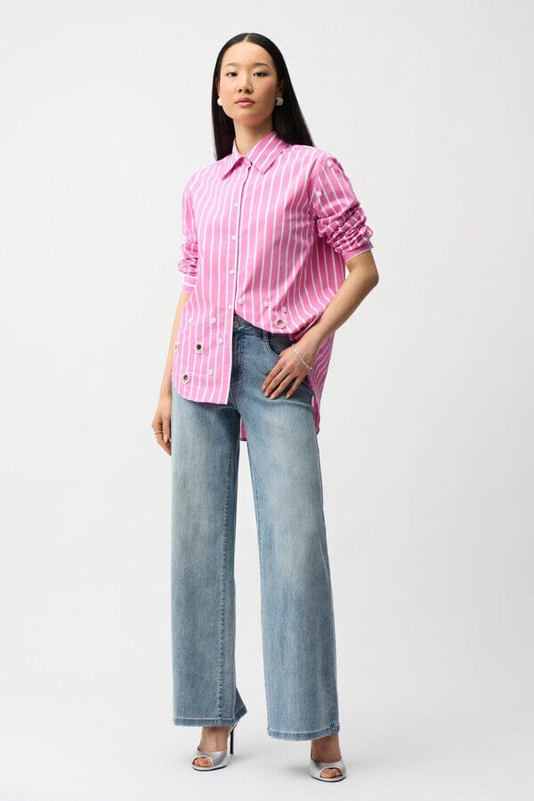 Long Sleeve Button Down w/Cutout & Pearl Detail MISSY TOP SPECIAL JOSEPH RIBKOFF 