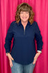 Long Sleeve Collared Zip Front Knit Shirt MISSY TOP SPECIAL LIVERPOOL NAVY XS 
