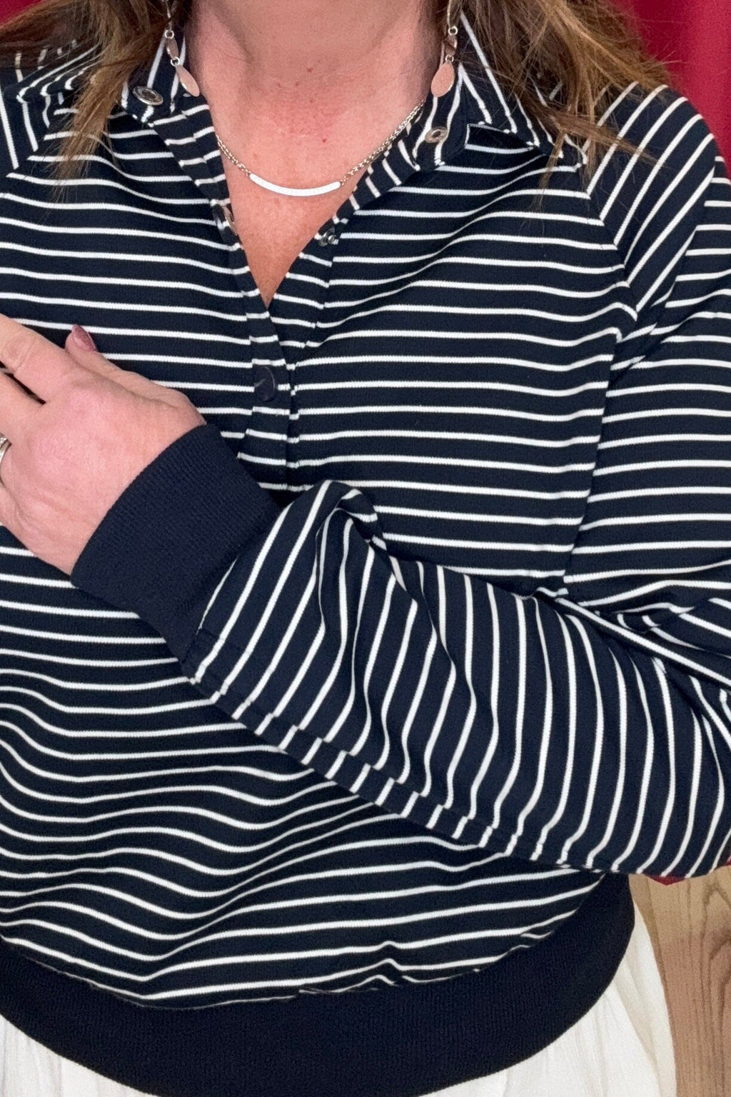 Henley Striped Sweatshirt w/Snaps JRTOP CASUAL TOP UMGEE 
