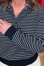 Henley Striped Sweatshirt w/Snaps JRTOP CASUAL TOP UMGEE 
