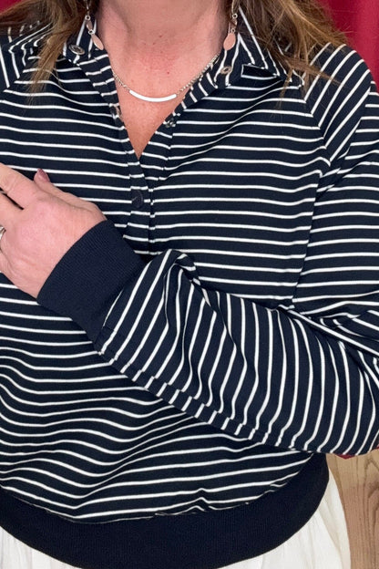 Henley Striped Sweatshirt w/Snaps JRTOP CASUAL TOP UMGEE 
