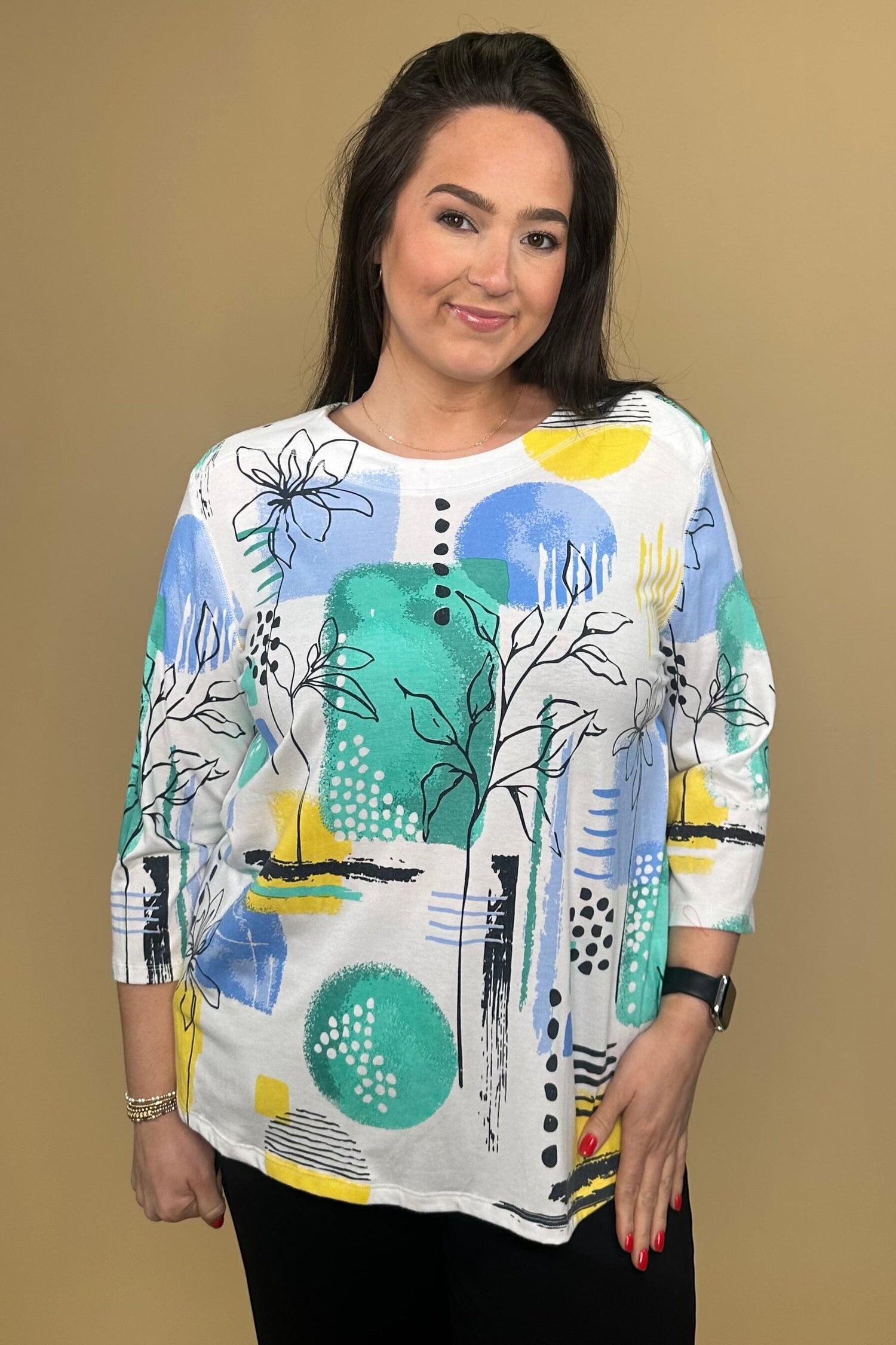 Printed 3/4 Sleeve Top w/Scoop Neck MISSY TOP SPECIAL SOUTHERN LADY 