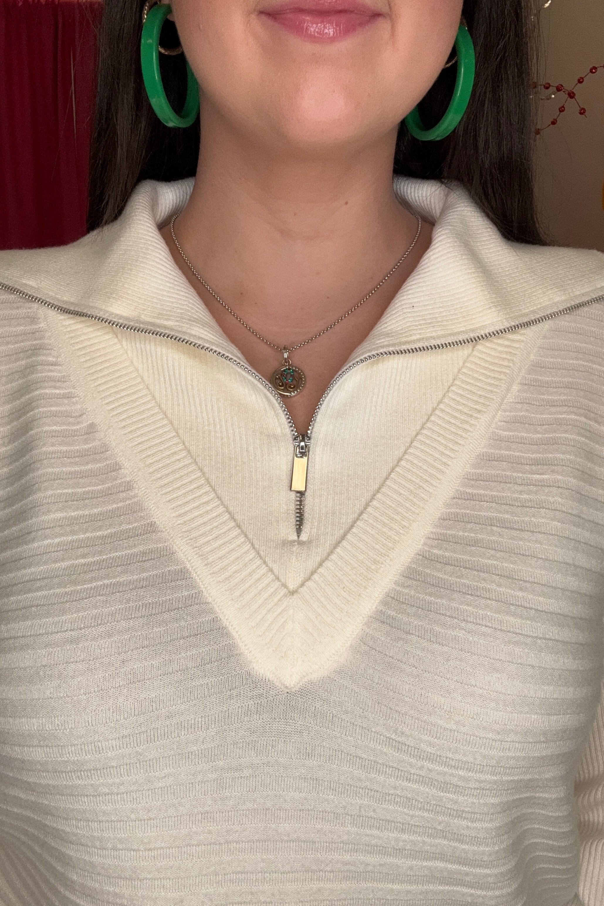 Zip Up V-Neck Sweater MISSY TOP SPECIAL TRIBAL 