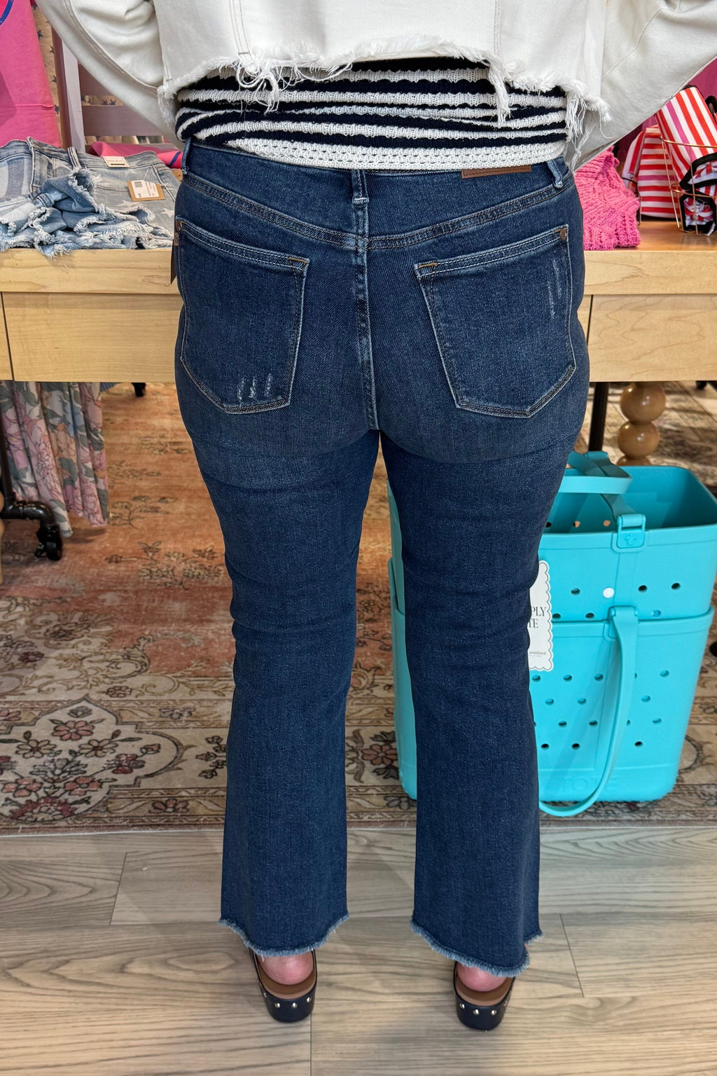 High Waist Dark Wash Kick Flare JEANS JUDY BLUE 