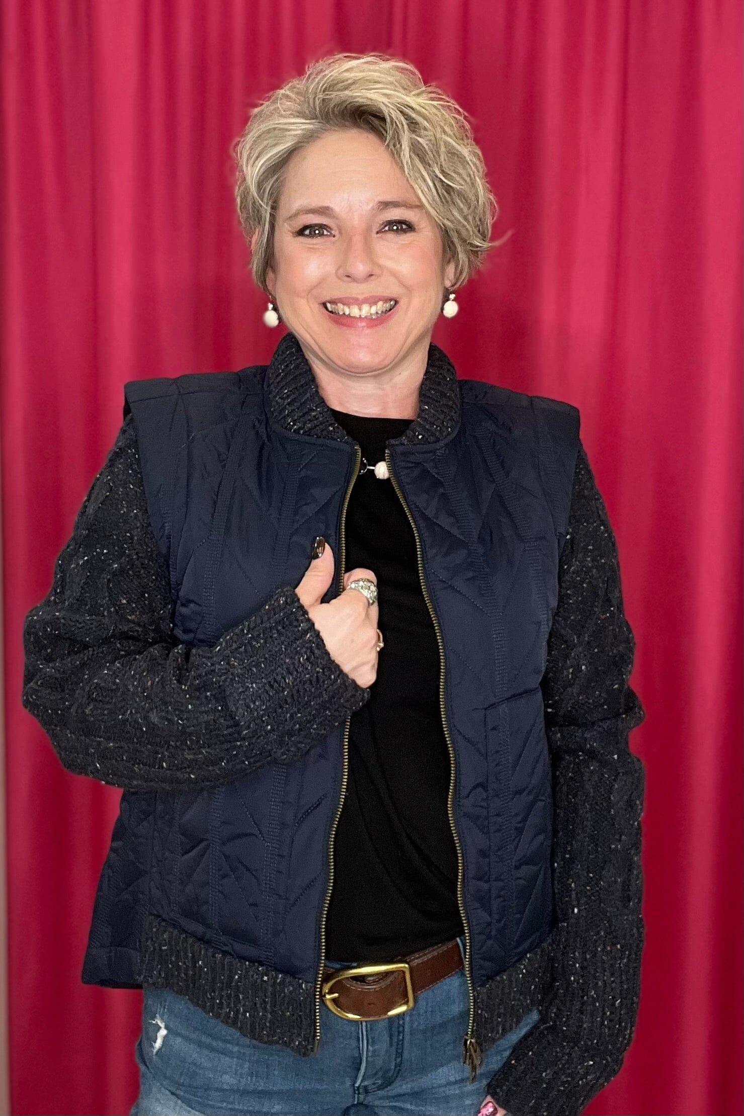 Long Sleeve Stand Collar 2fer Quilted Vest Jacket JACKET DEMOCRACY 