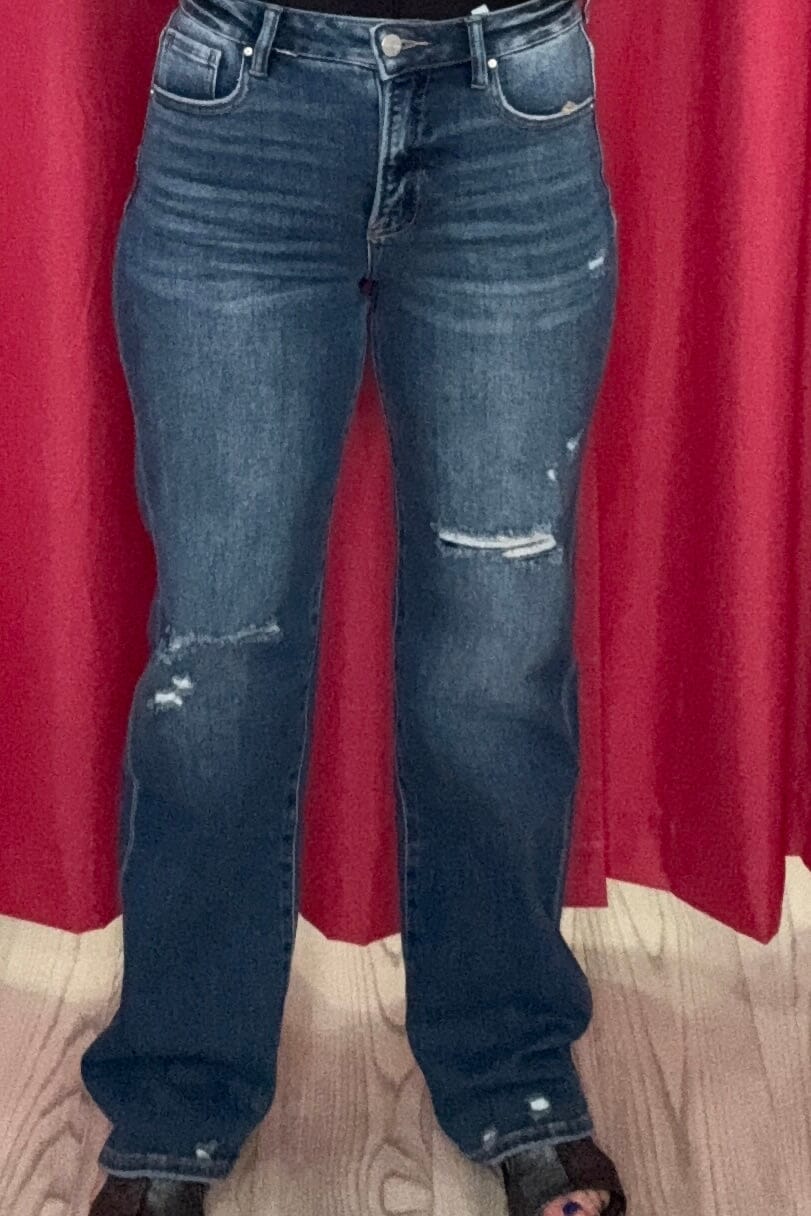 Tummy Control High Rise Straight Leg w/Distress JEANS RISEN