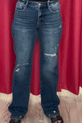 Tummy Control High Rise Straight Leg w/Distress JEANS RISEN 