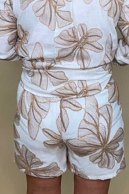 Embroidered Pull On Short w/Drawcord &amp; Beads BOTTOMS TRIBAL 