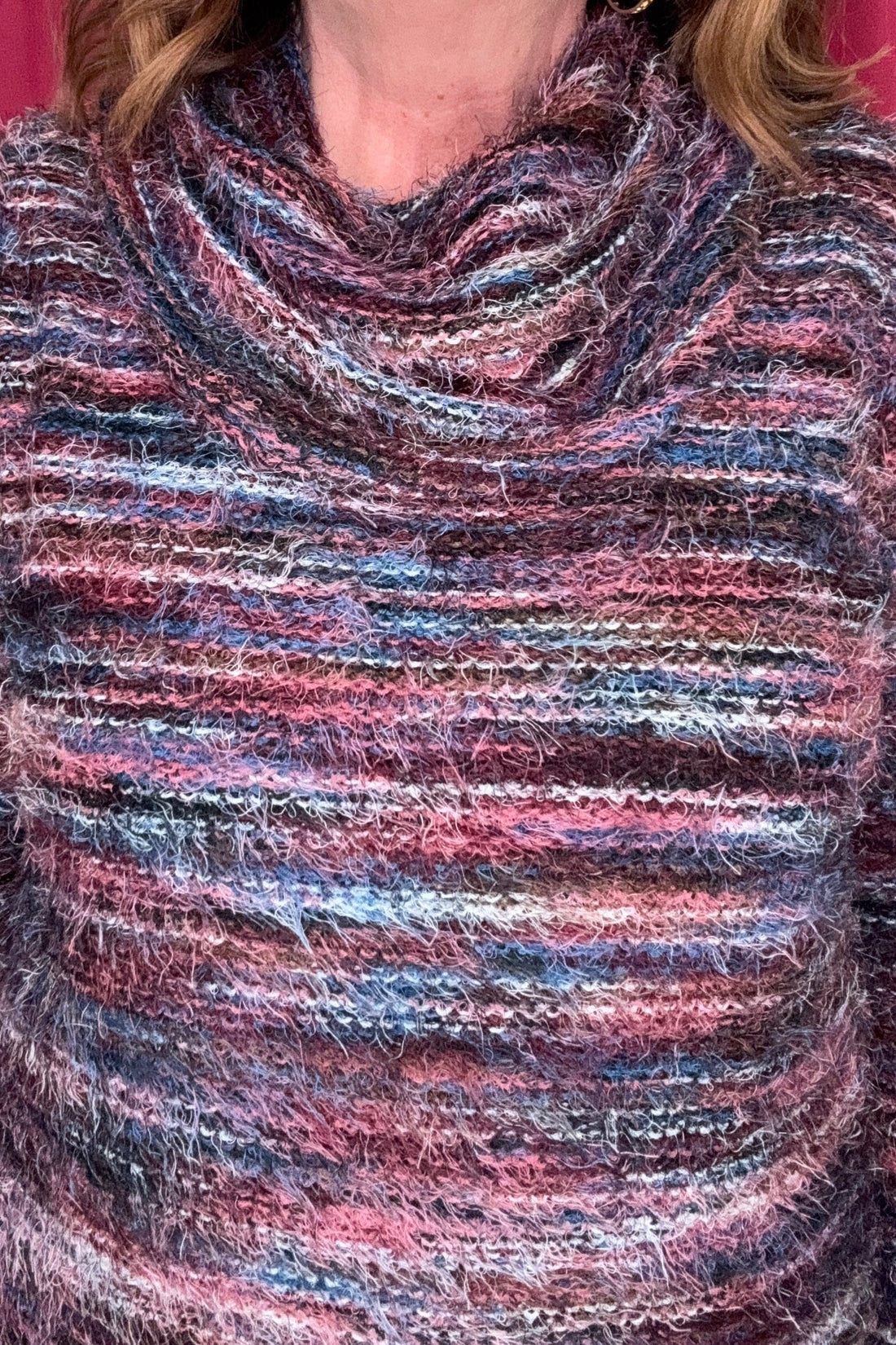 Long Sleeve Cowl Neck Eyelash Top SWEATER CREATION 
