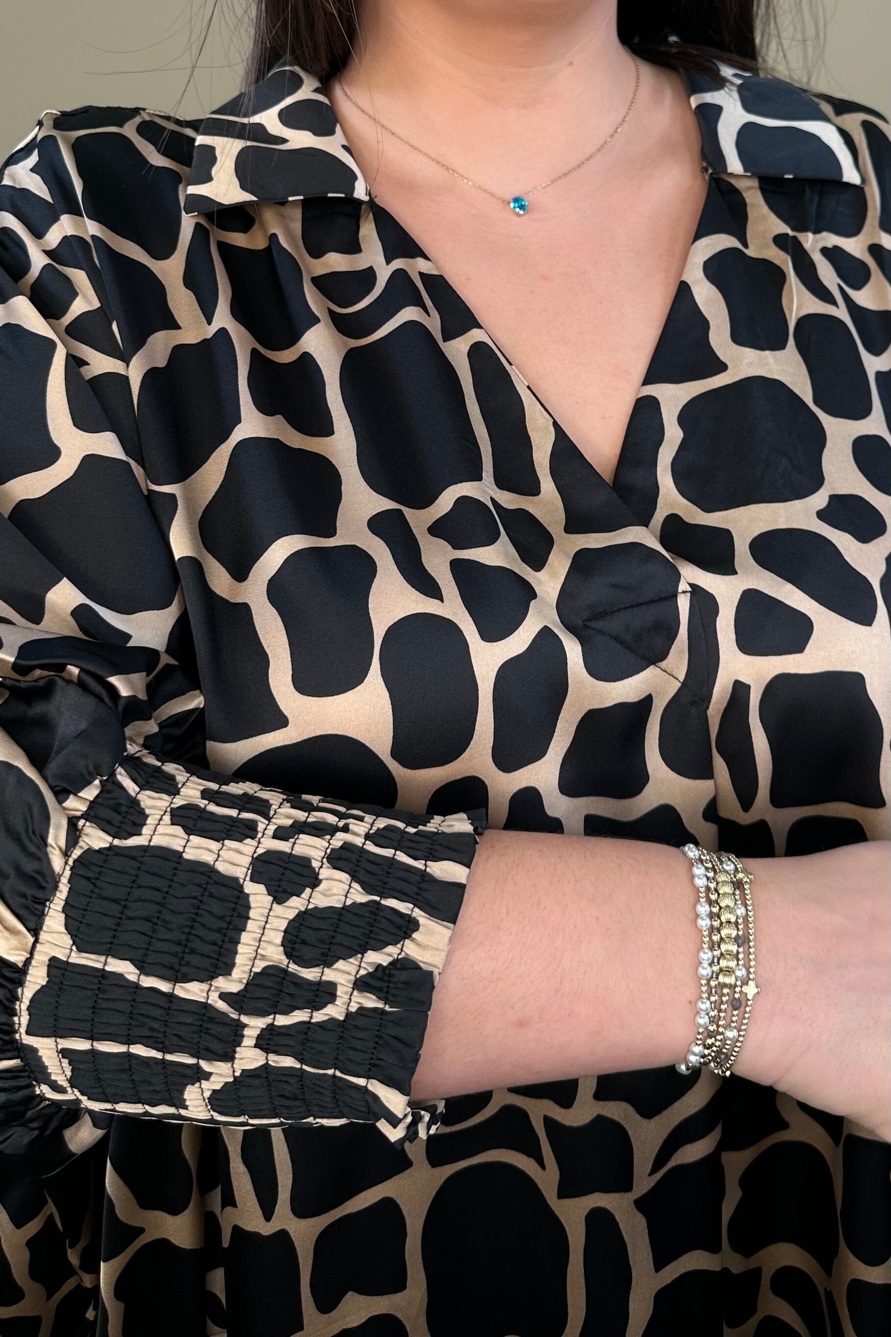 Satin Two Tone Giraffe Print Boxy Oversized Top JR TOP DRESSY UMGEE 