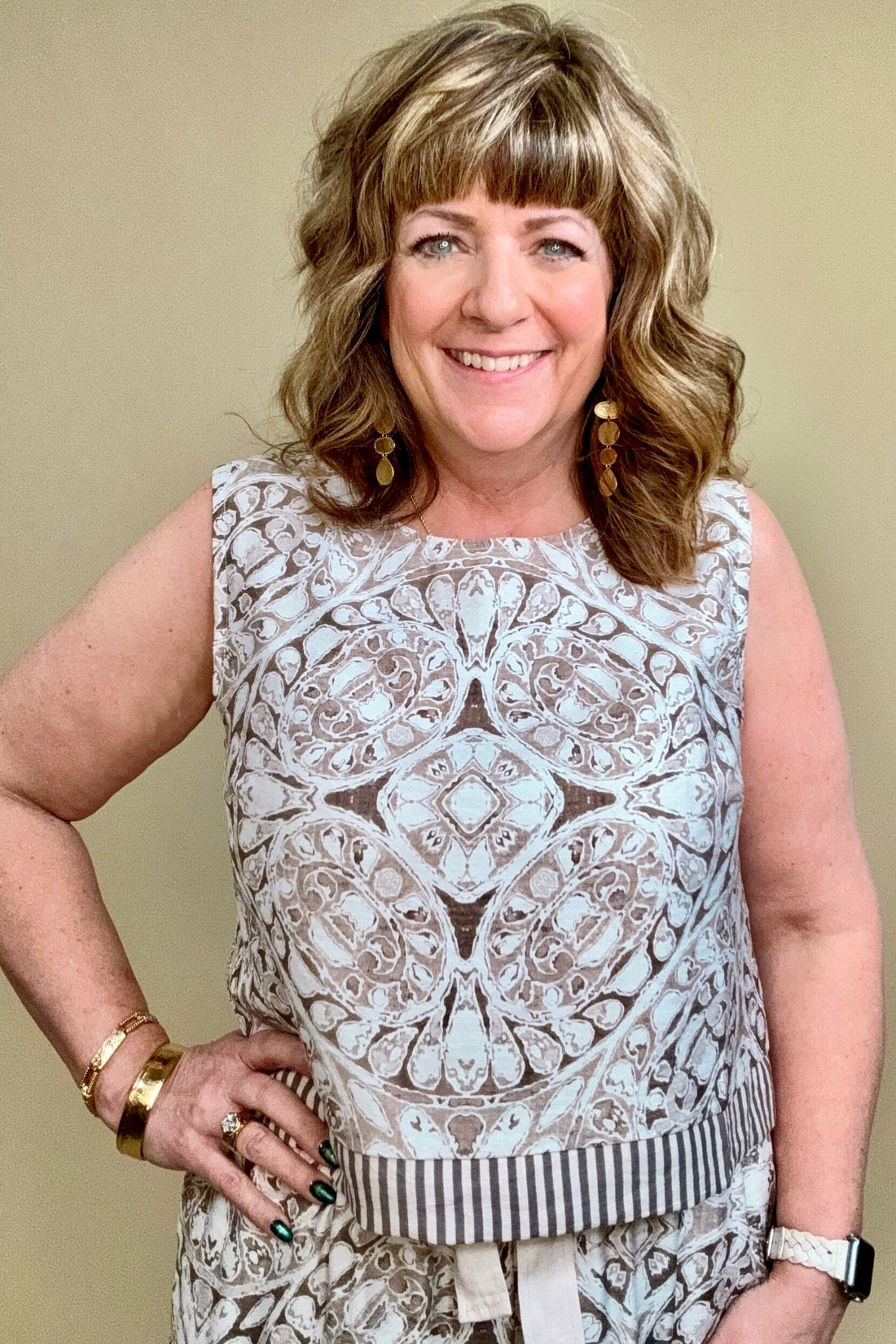 Printed Sleeveless Scoop Neck Top JR TOP DRESSY SHE&SKY