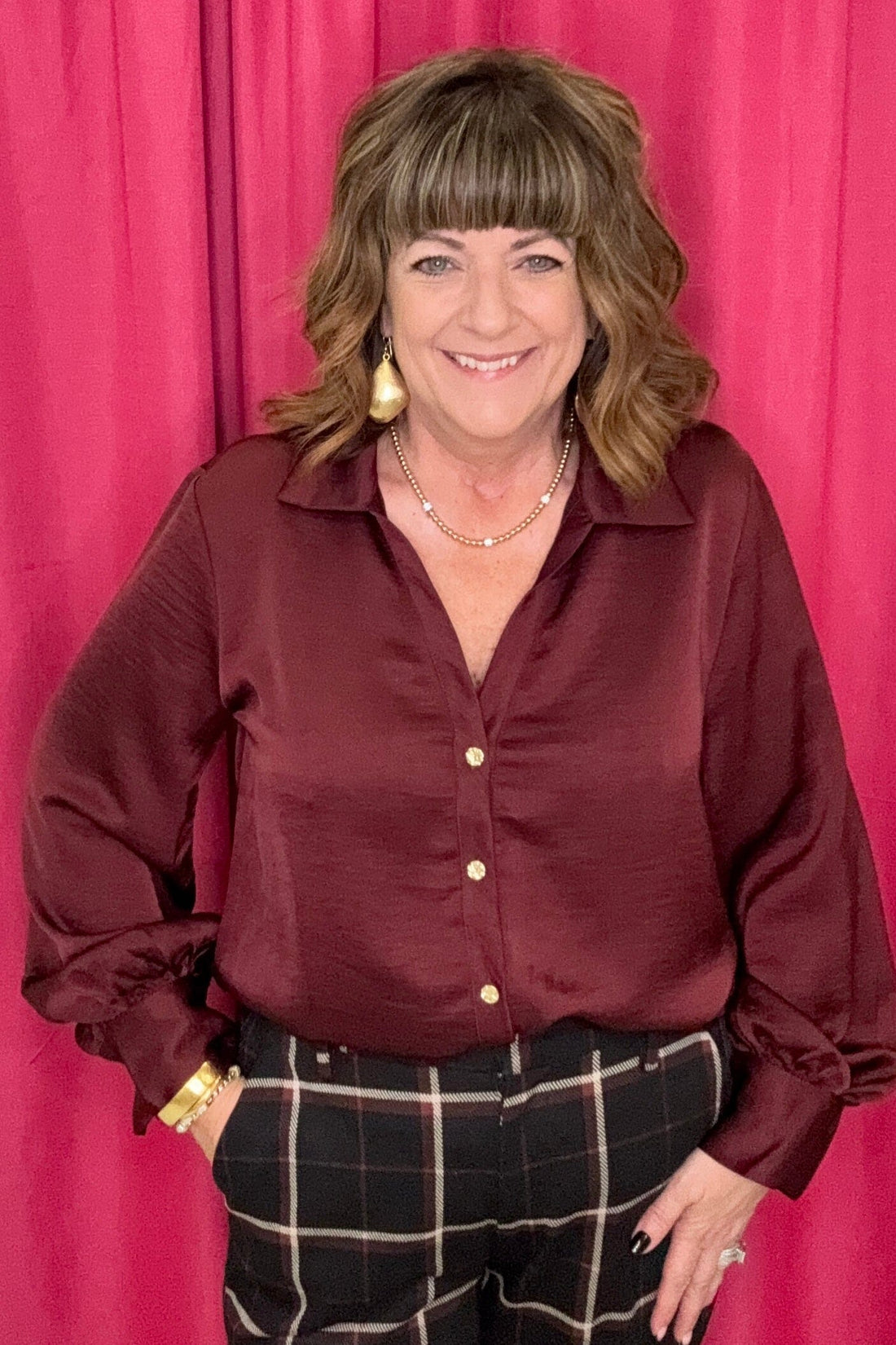 V-Neck Collar Neck Button Down Shirt JR TOP DRESSY GLAM