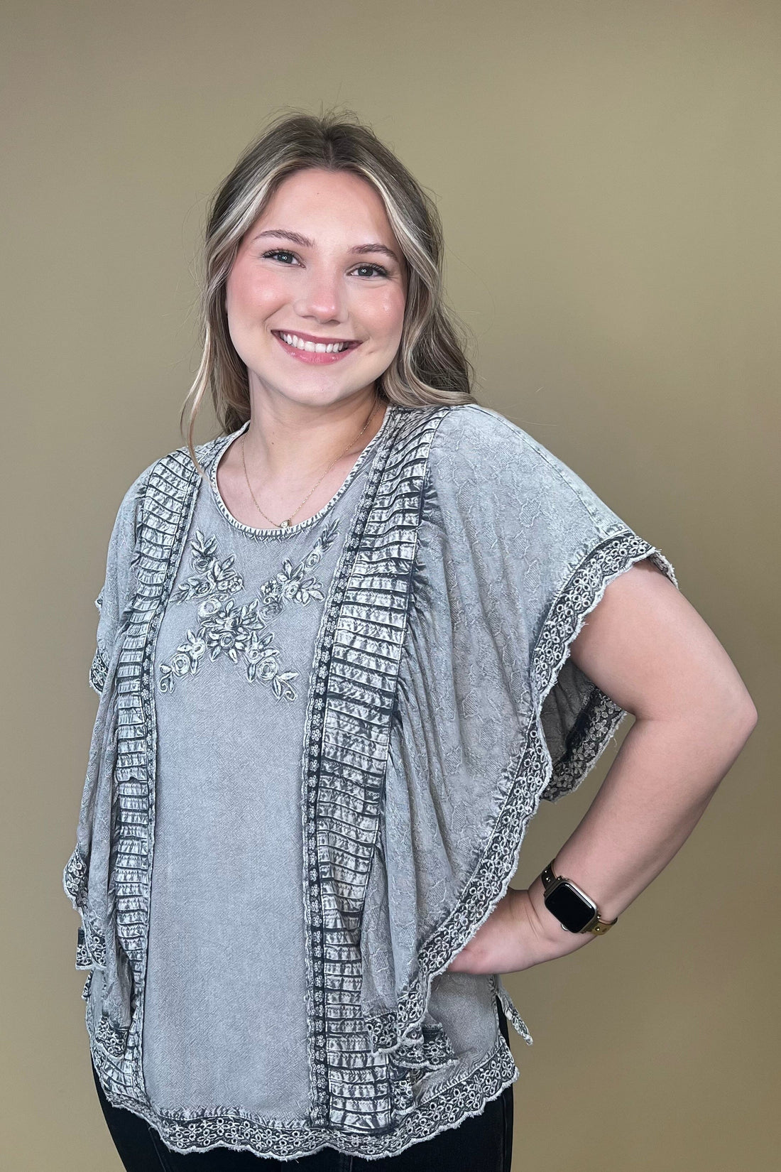 Short Sleeve Multi Textured Top w/Eyelet Hem MISSY TOP SPECIAL PARSLEY &amp; SAGE 