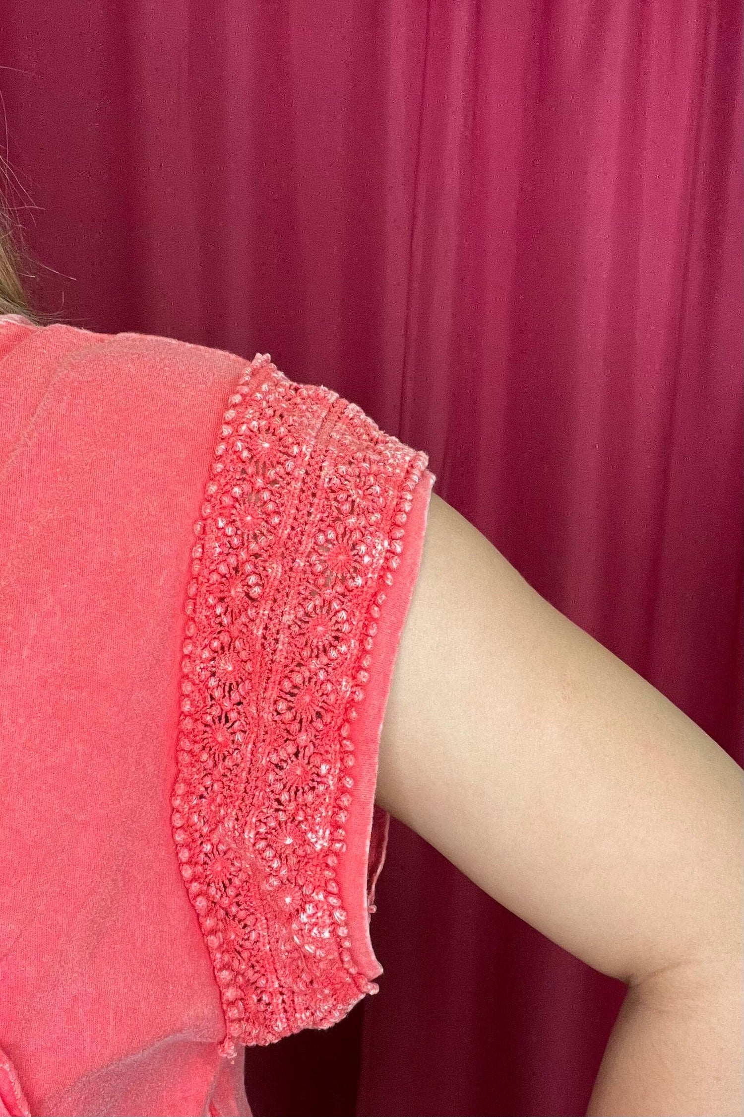 Mineral Wash Trim Cap Sleeve Blouse JRTOP CASUAL TOP JHER 