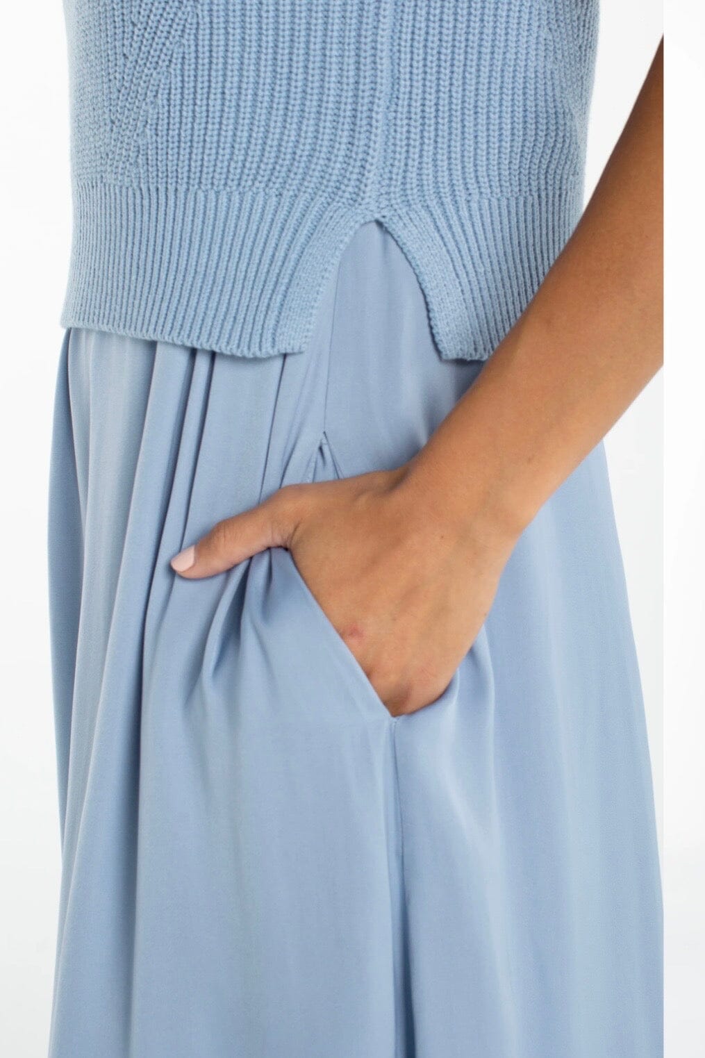 Sleeveless Crew Neck Tie Back Sweater Woven DRESS LIVERPOOL 