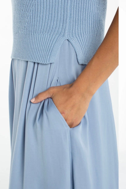 Sleeveless Crew Neck Tie Back Sweater Woven DRESS LIVERPOOL 