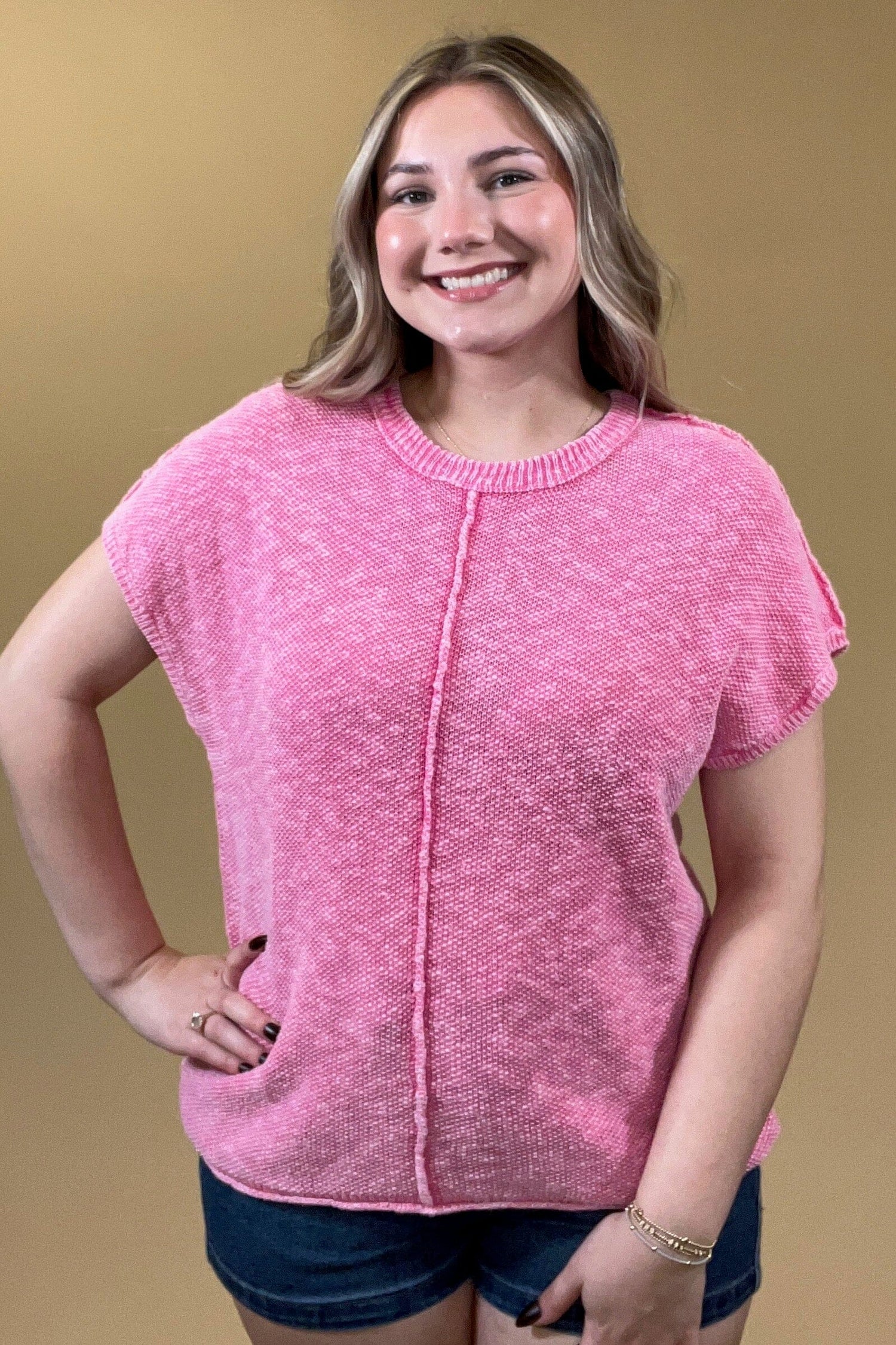 Sleeveless Boxy Scoop Neck Sweater w/Center Seam JRTOP CASUAL TOP VERYJ 