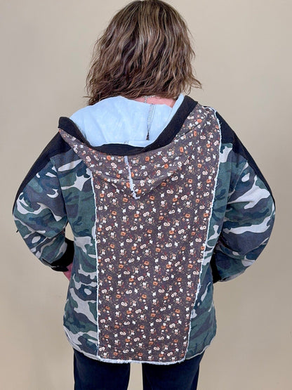 Long Sleeve Hoodie w/ Patchwork Floral &amp; Camo JRTOP CASUAL TOP POL CLOTHING 