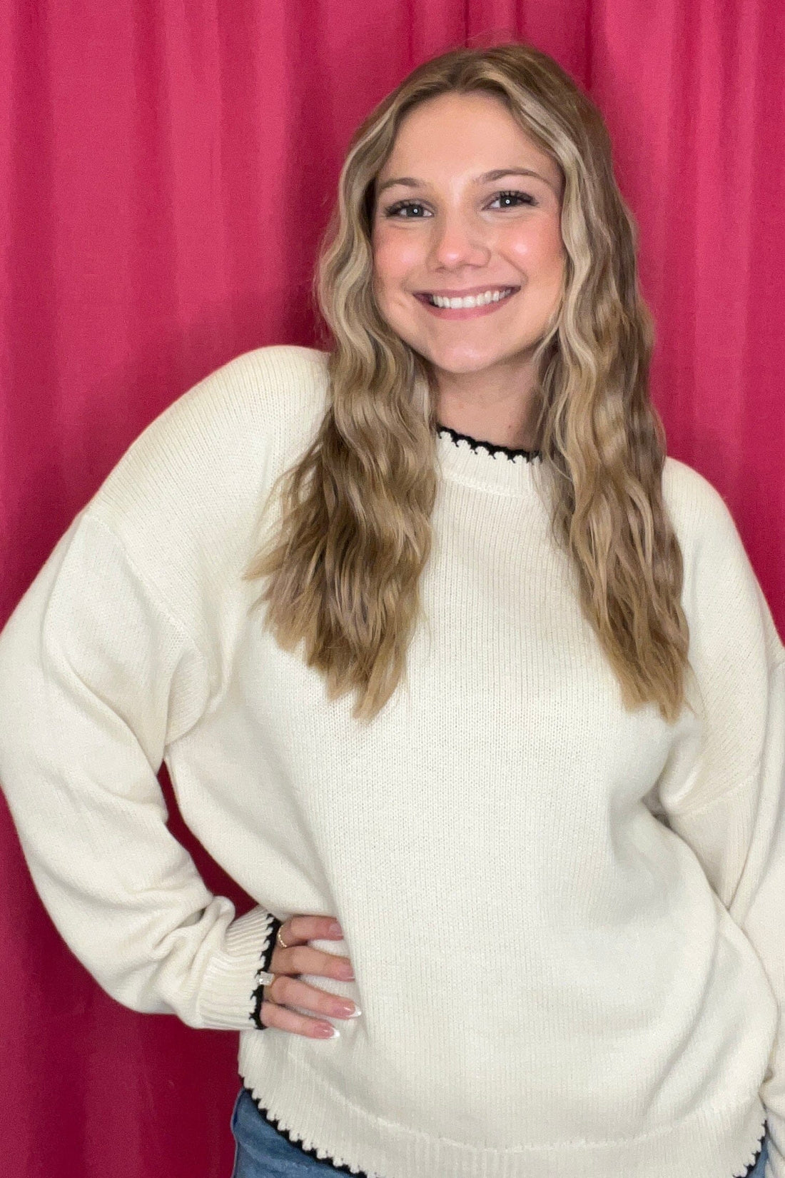 Long Sleeve Sweater w/Stitch on Hems SWEATER BLUPEPPER CRM S 