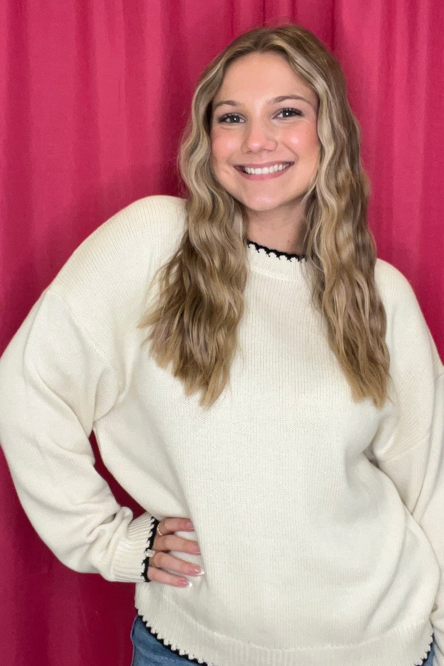 Long Sleeve Sweater w/Stitch on Hems SWEATER BLUPEPPER CRM S 