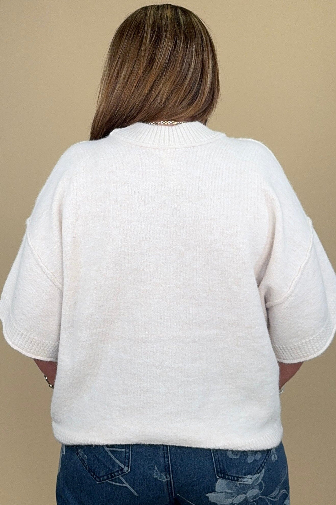Lofty Elbow Sleeve Crew Neck Cream Sweater MISSY TOP SPECIAL TRIBAL 
