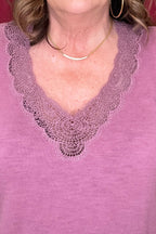 Short Split Sleeve Embroidered Lace V-Neck Sweater MISSY TOP SPECIAL DEMOCRACY 