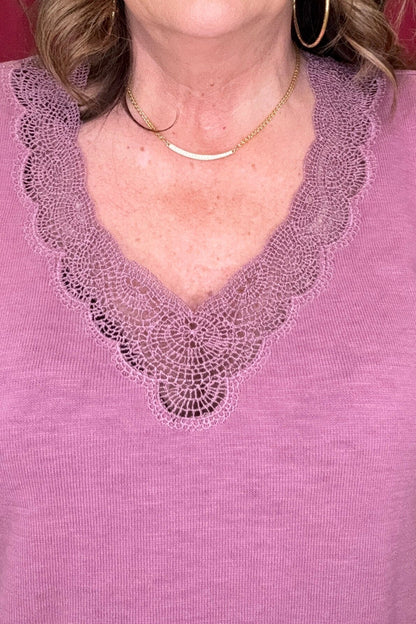 Short Split Sleeve Embroidered Lace V-Neck Sweater MISSY TOP SPECIAL DEMOCRACY 