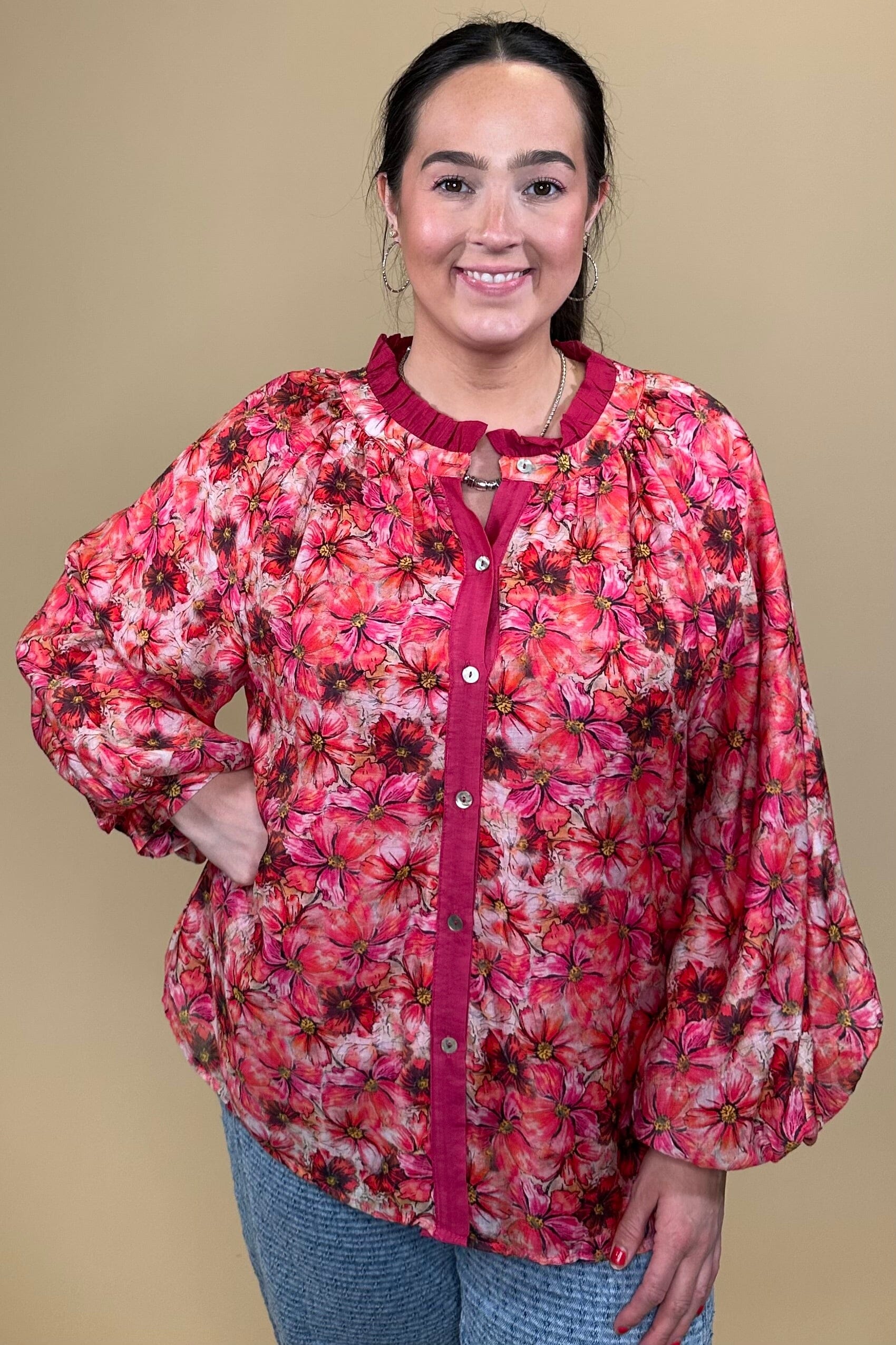 Long Balloon Sleeve Printed Top JR TOP DRESSY JODIFL 