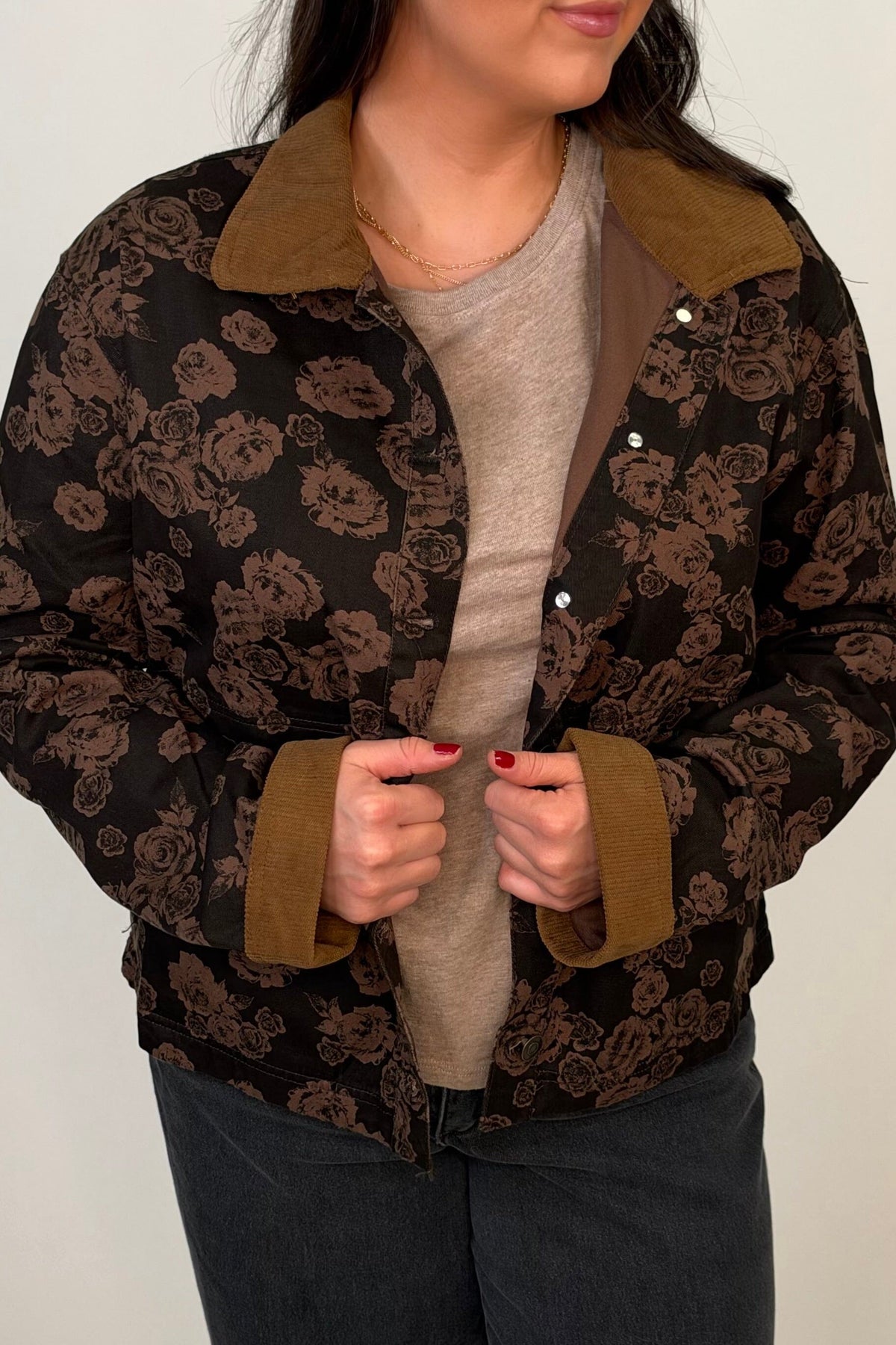Corduroy Detail Floral Jacket JACKET:~~Unassigned~~ BLUPEPPER 