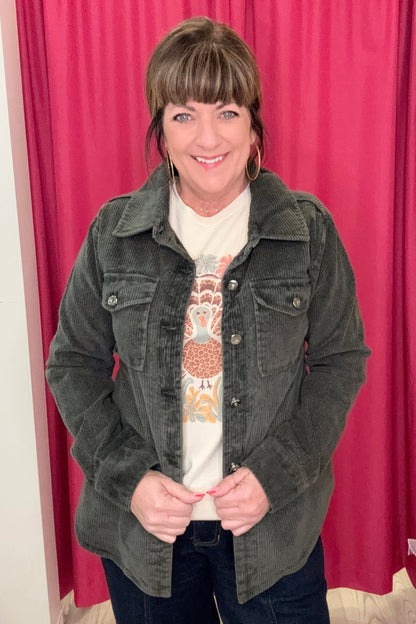 Long Sleeve Corduroy Button Down w/Pockets OUTFIT COMPLETER KEREN HART 