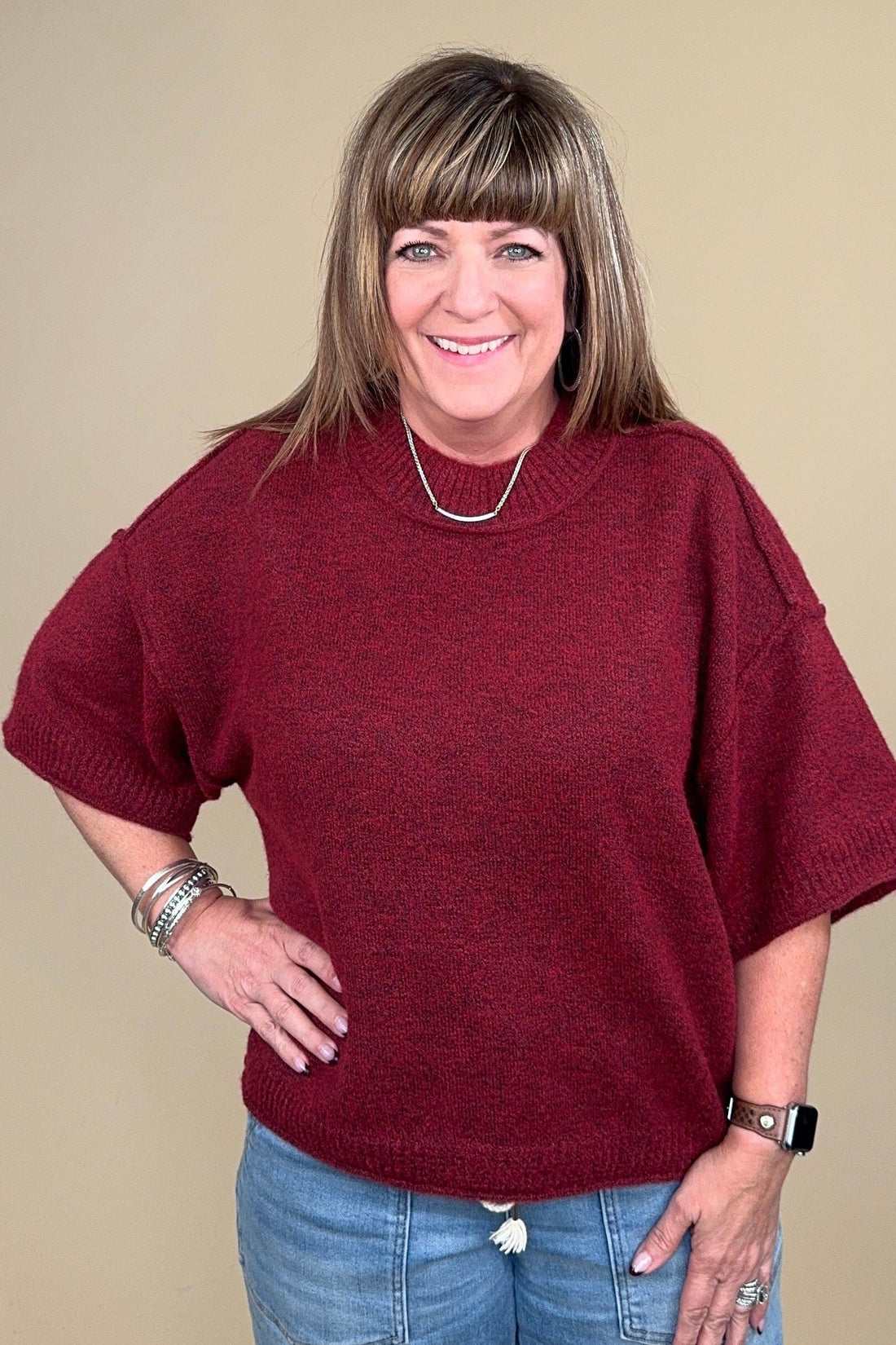 Lofty Elbow Sleeve Crew Neck Sweater MISSY TOP SPECIAL TRIBAL
