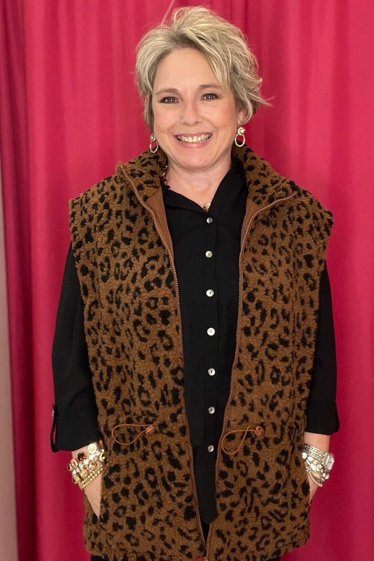 Reversable Leopard Vest w/Collar OUTFIT COMPLETER SOUTHERN GRACE 