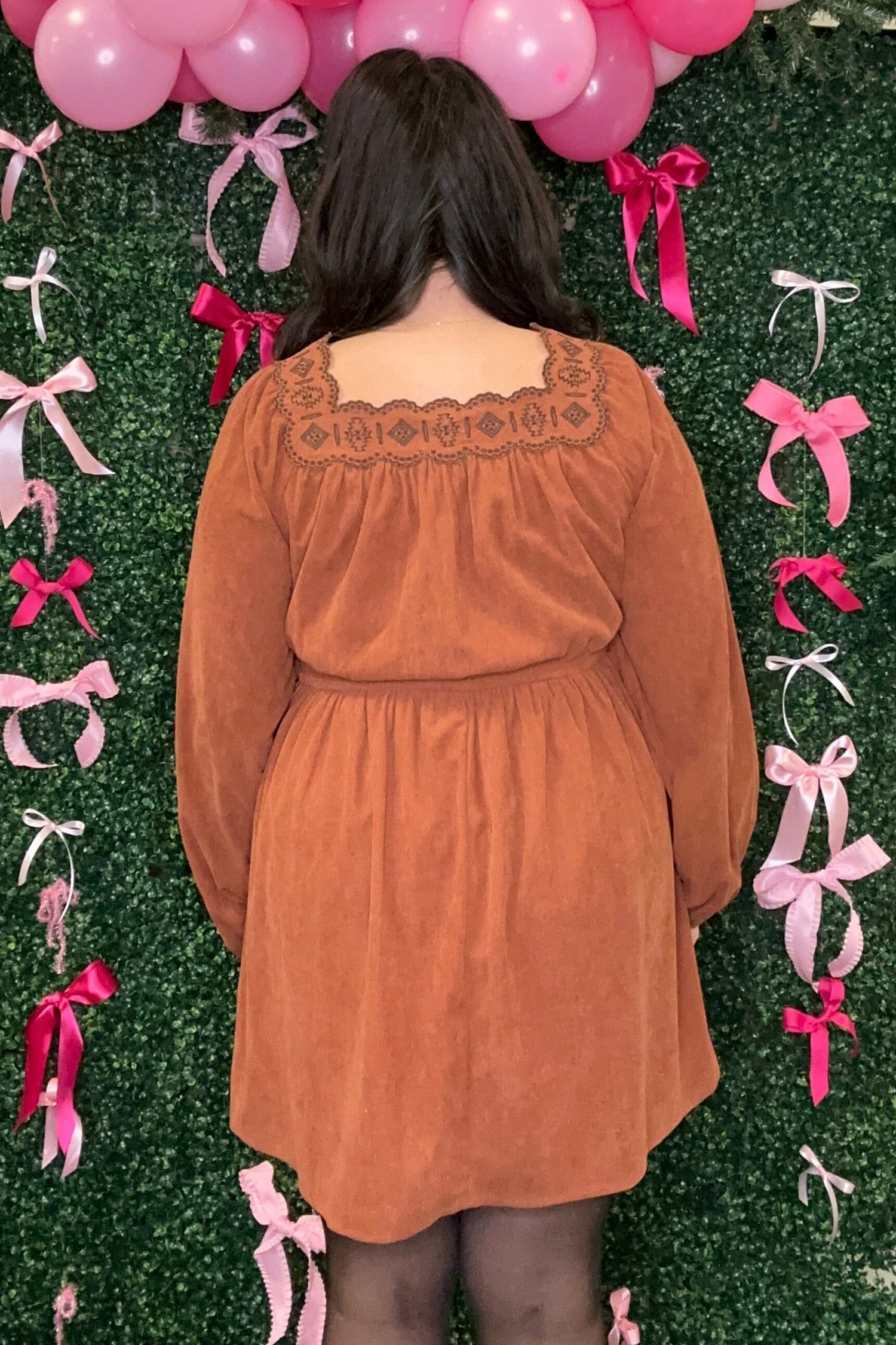 Long Sleeve Corduroy Dress w/Ebroidery DRESS VERYJ 