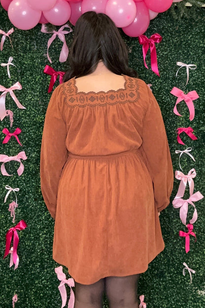 Long Sleeve Corduroy Dress w/Ebroidery DRESS VERYJ 