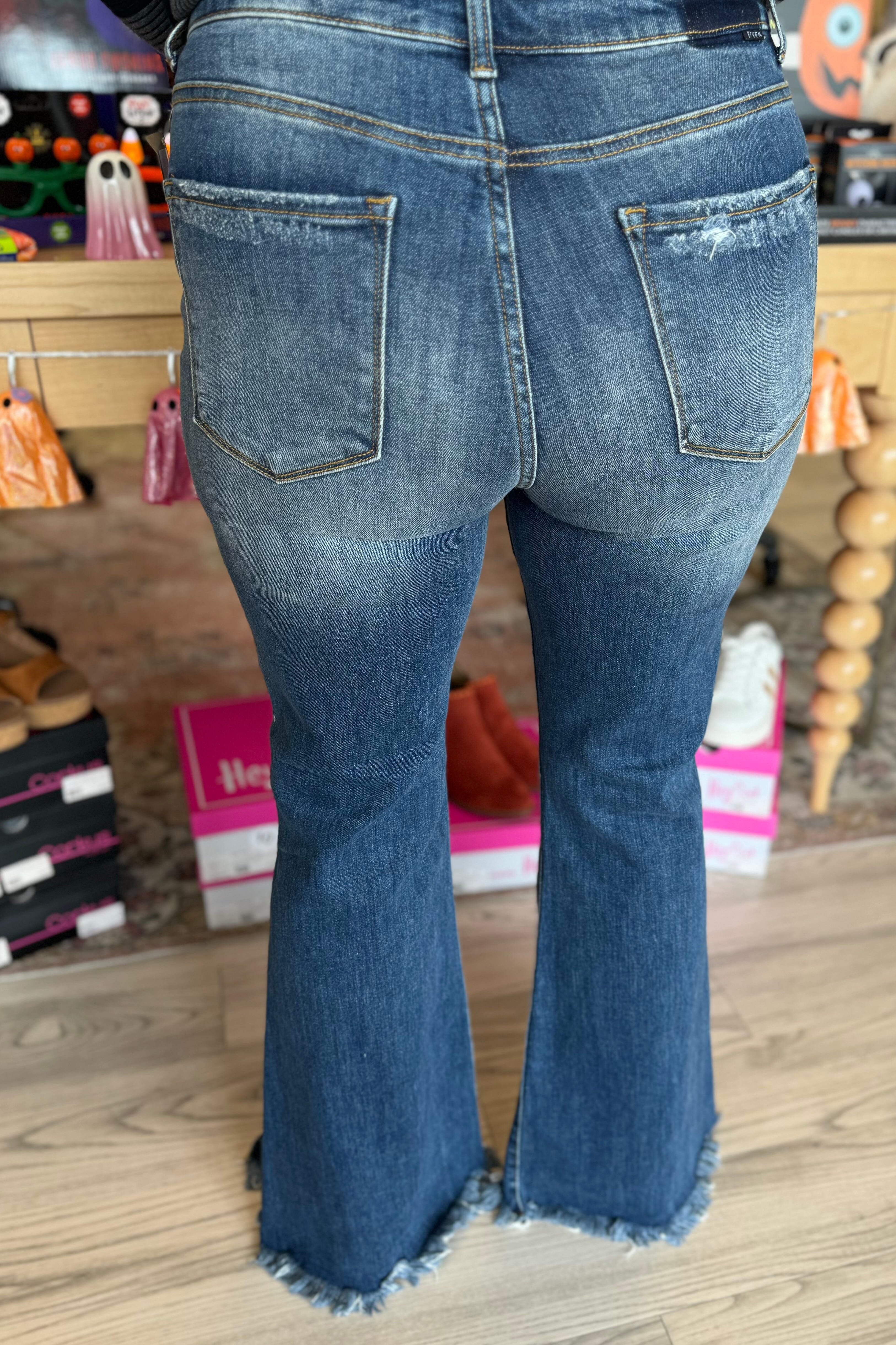 High Rise Flare Front Slit with Fray Hem Jeans JEANS RISEN 