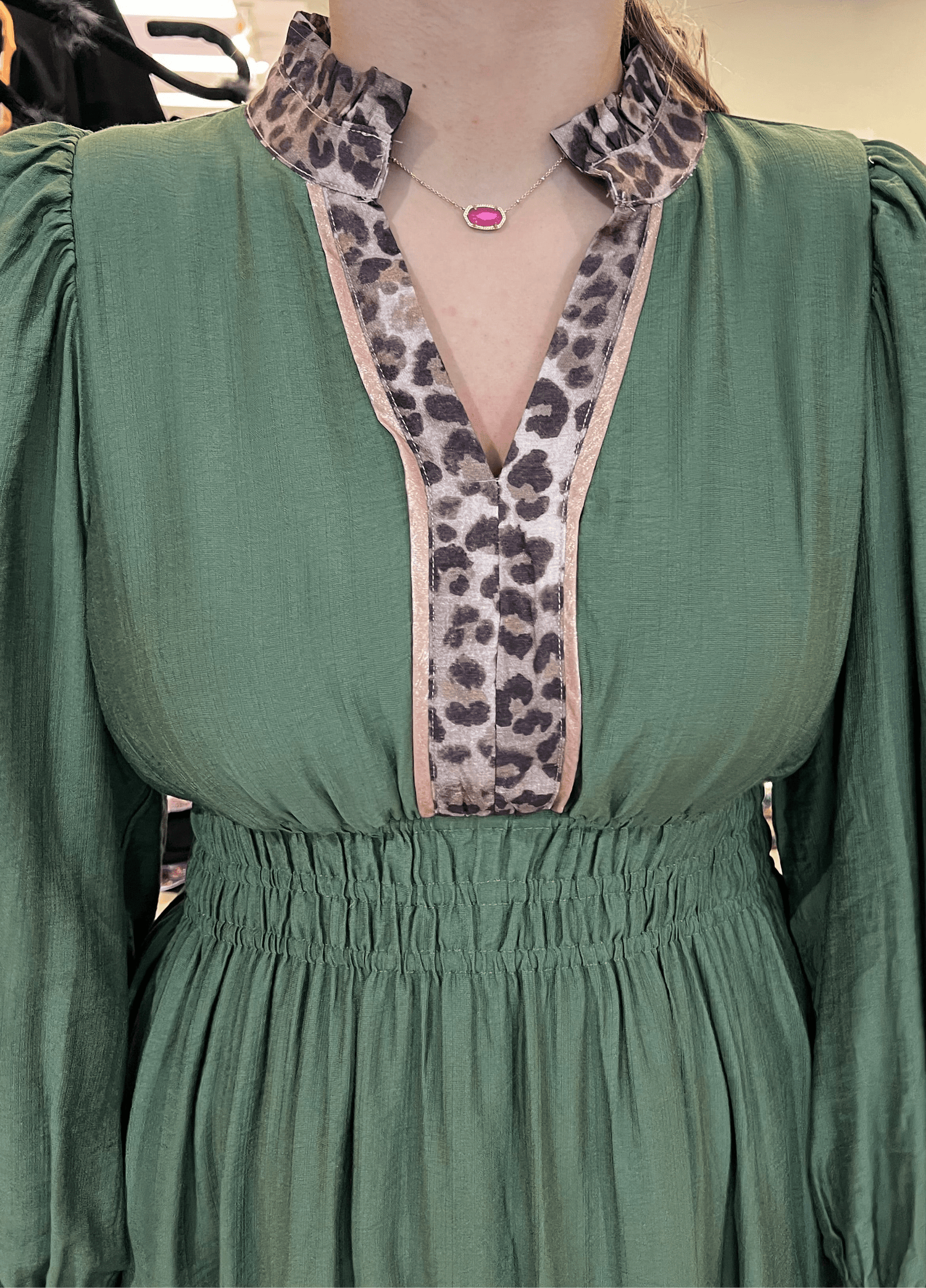 3/4 Sleeve Dress w/ Leopard Trim DRESS UMGEE 