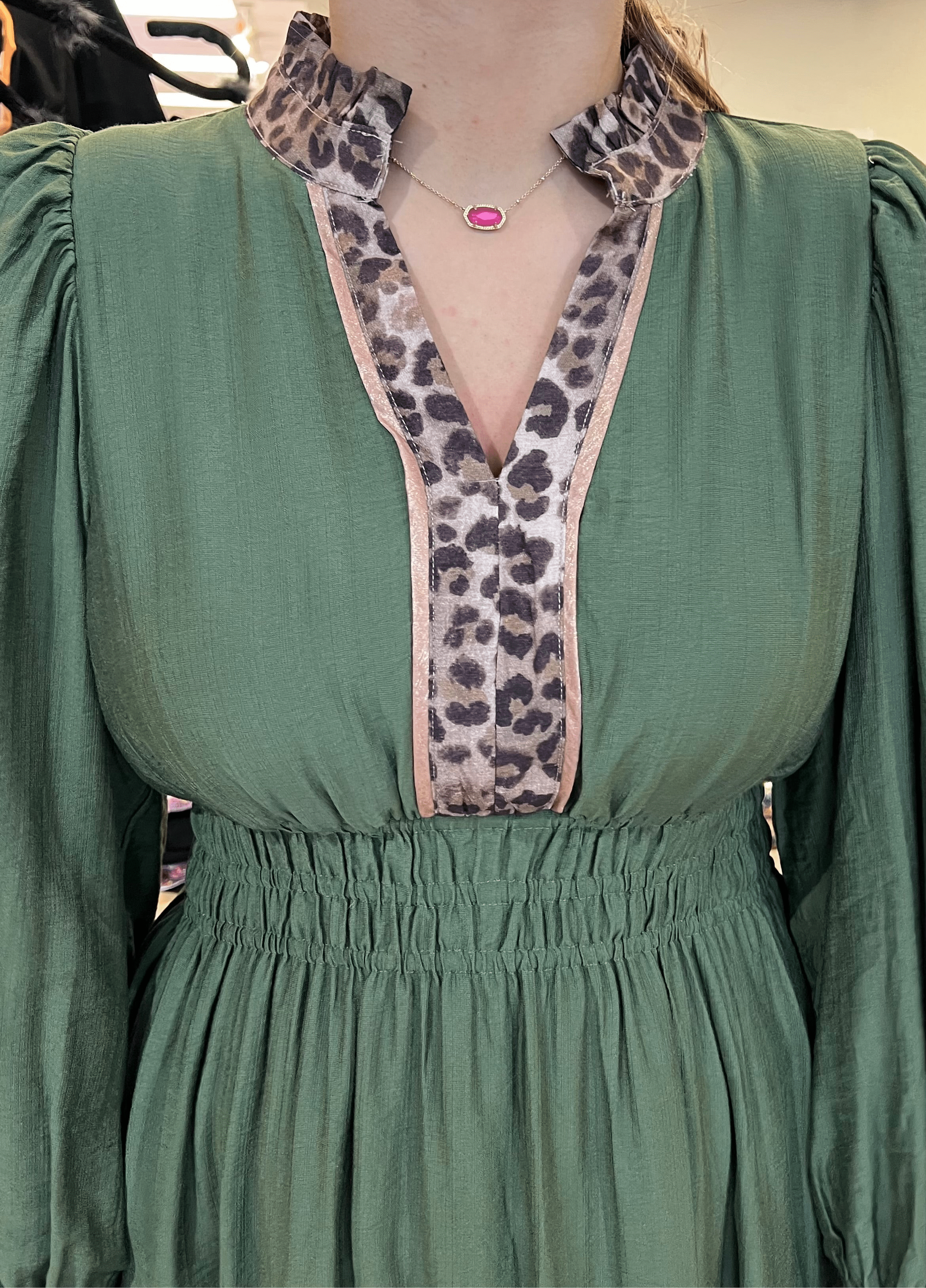 3/4 Sleeve Dress w/ Leopard Trim DRESS UMGEE 