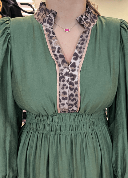 3/4 Sleeve Dress w/ Leopard Trim DRESS UMGEE 
