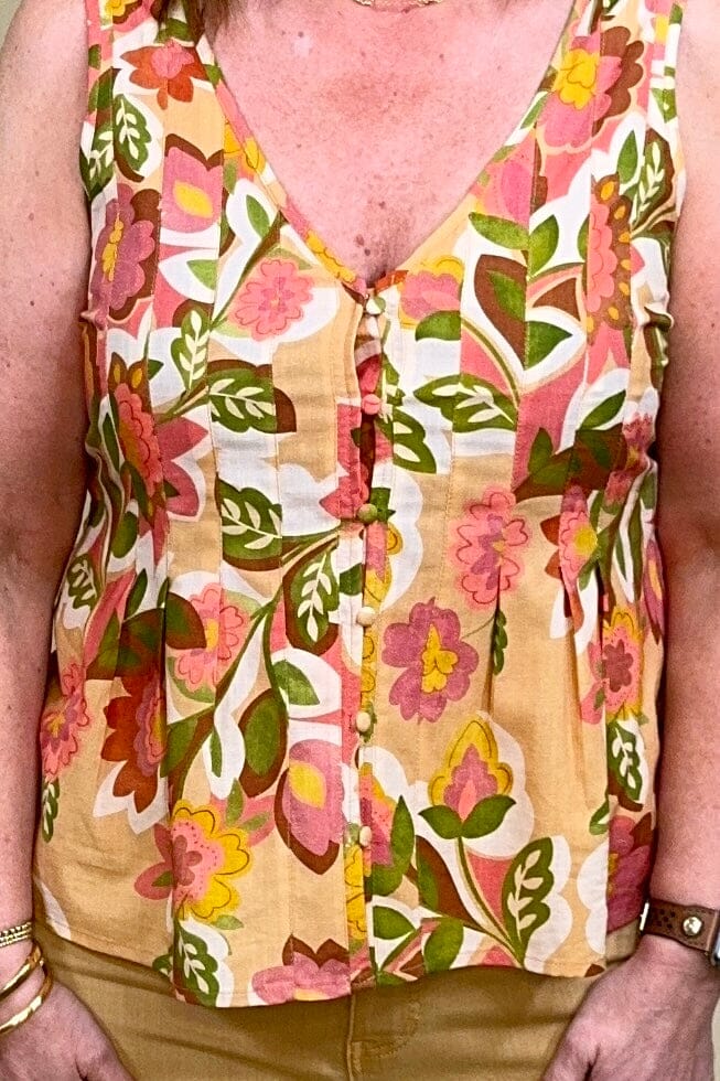 Sleeveless V Neck Woven Top w/ Pintucks MISSY TOP SPECIAL LIVERPOOL 