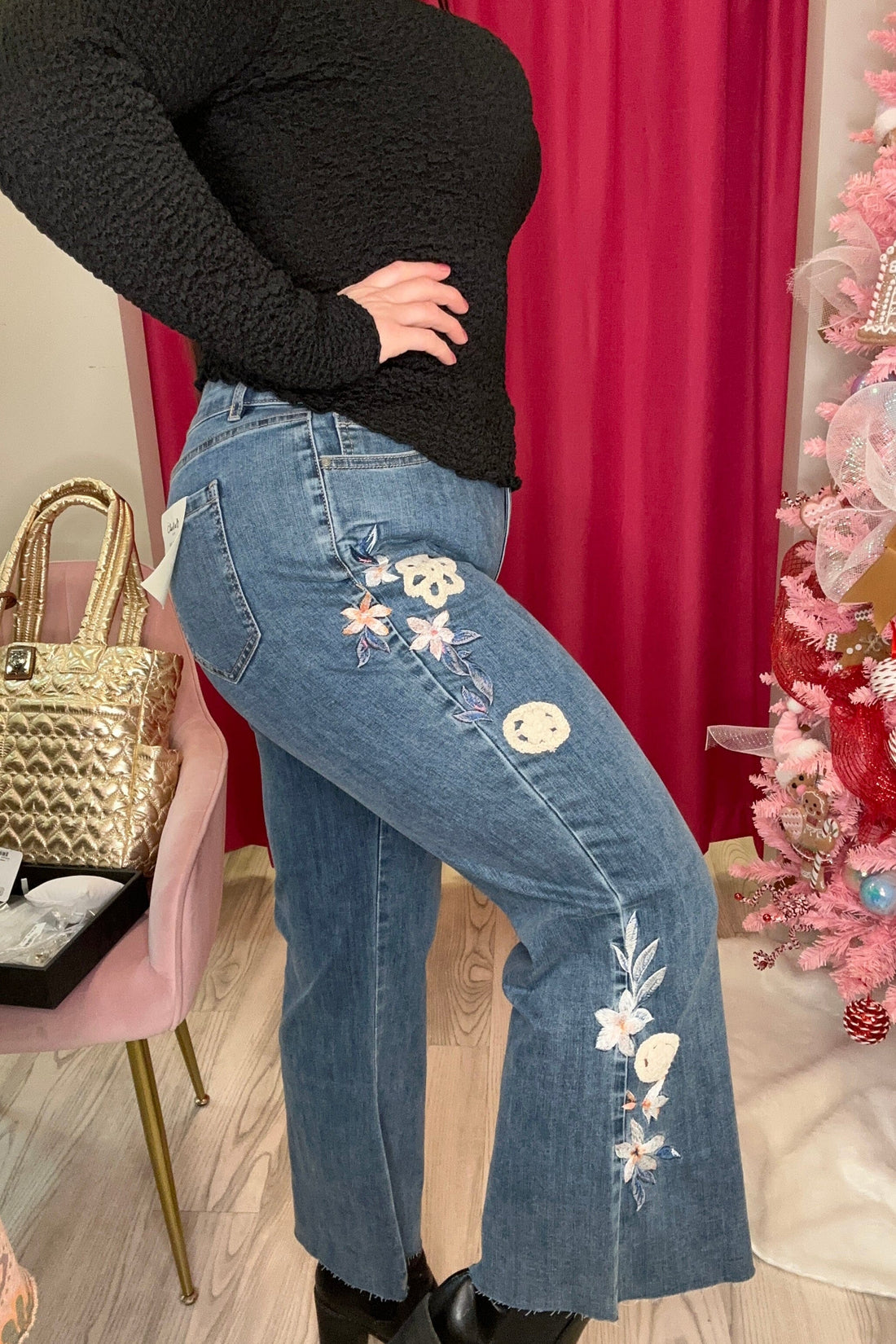 Embroidered Crochet Denim Pant BOTTOMS CHARLIE B 