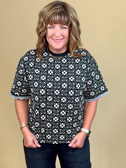 Crew Neck Jacquard High Low Top JR TOP DRESSY:~~Unassigned~~ UMGEE 