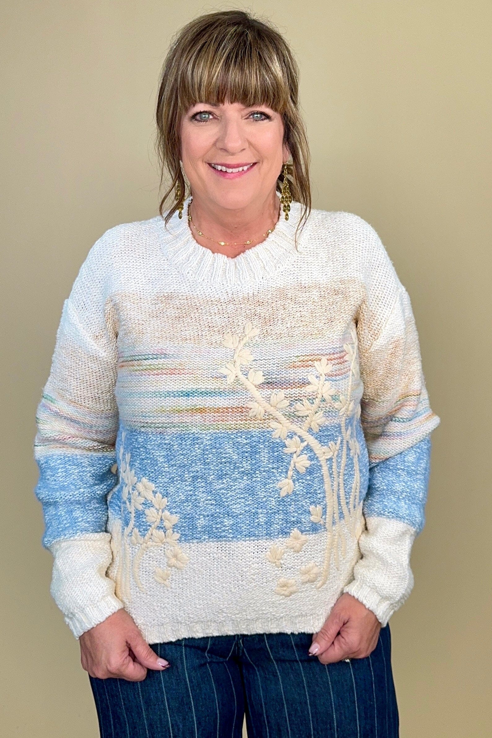 L/S Crew Nk Sweater W/ Embroidery SWEATER TRIBAL 