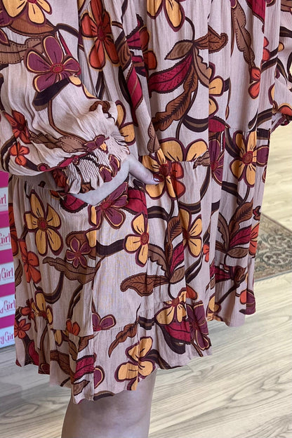 Long Sleeve V-Neck Printed Dress DRESS EASEL 